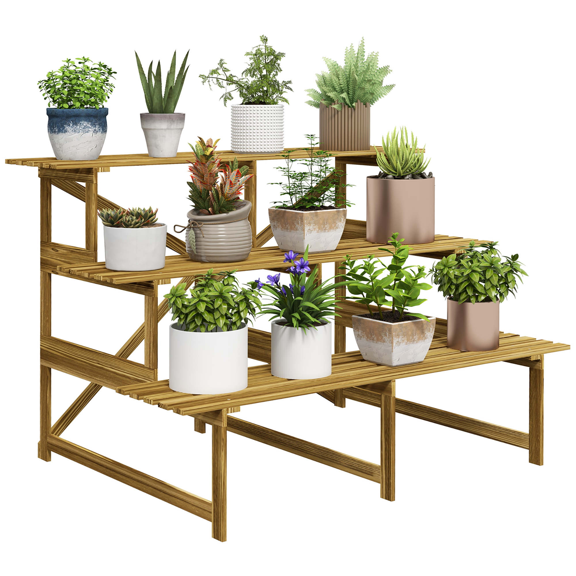 Lillealus, lillealus, lilleriiul, taimeriiul, lilleriiul, 3-tasandiline, kuusepuit, 120 x 80 x 78 cm