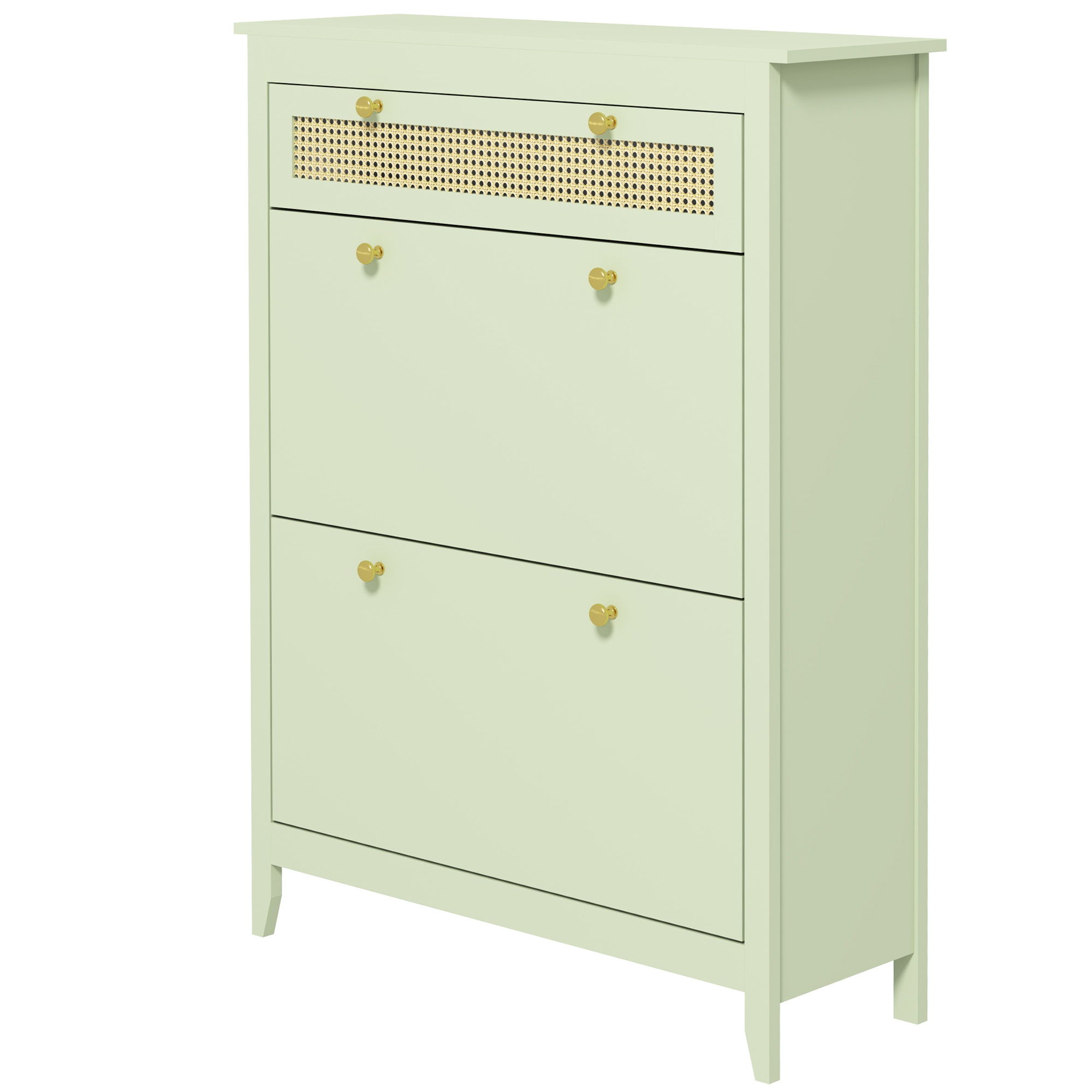 Jalanõudekapp 12 paarile jalanõudele, 1 väljatõmmatava sahtli ja 2 avatava sahtliga, kingakapp, 88 x 30 x 120 cm, roheline