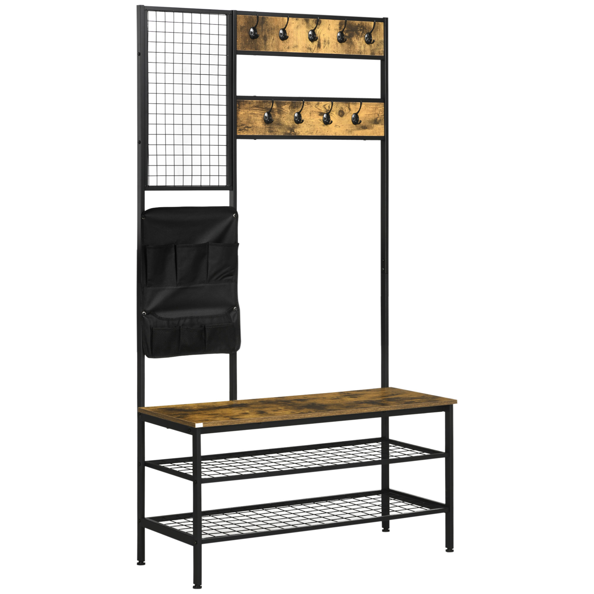 Tööstusstiilis riidekapp, 1 märkmetahvel, 1 kingapink, 8 mantlikonksu, 1 hoiukott, must + pruun