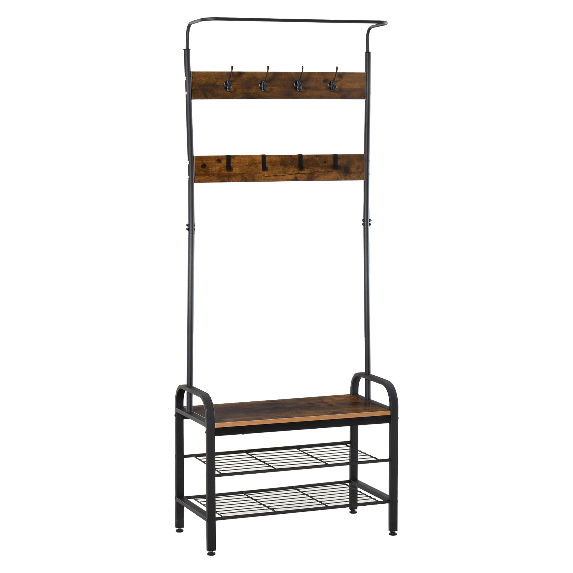 Riidepuu-, kingariiul- ja riidepuuriiul 8 konksu ja 2 riiuliga, MDF, must, 72 x 34 x 185 cm