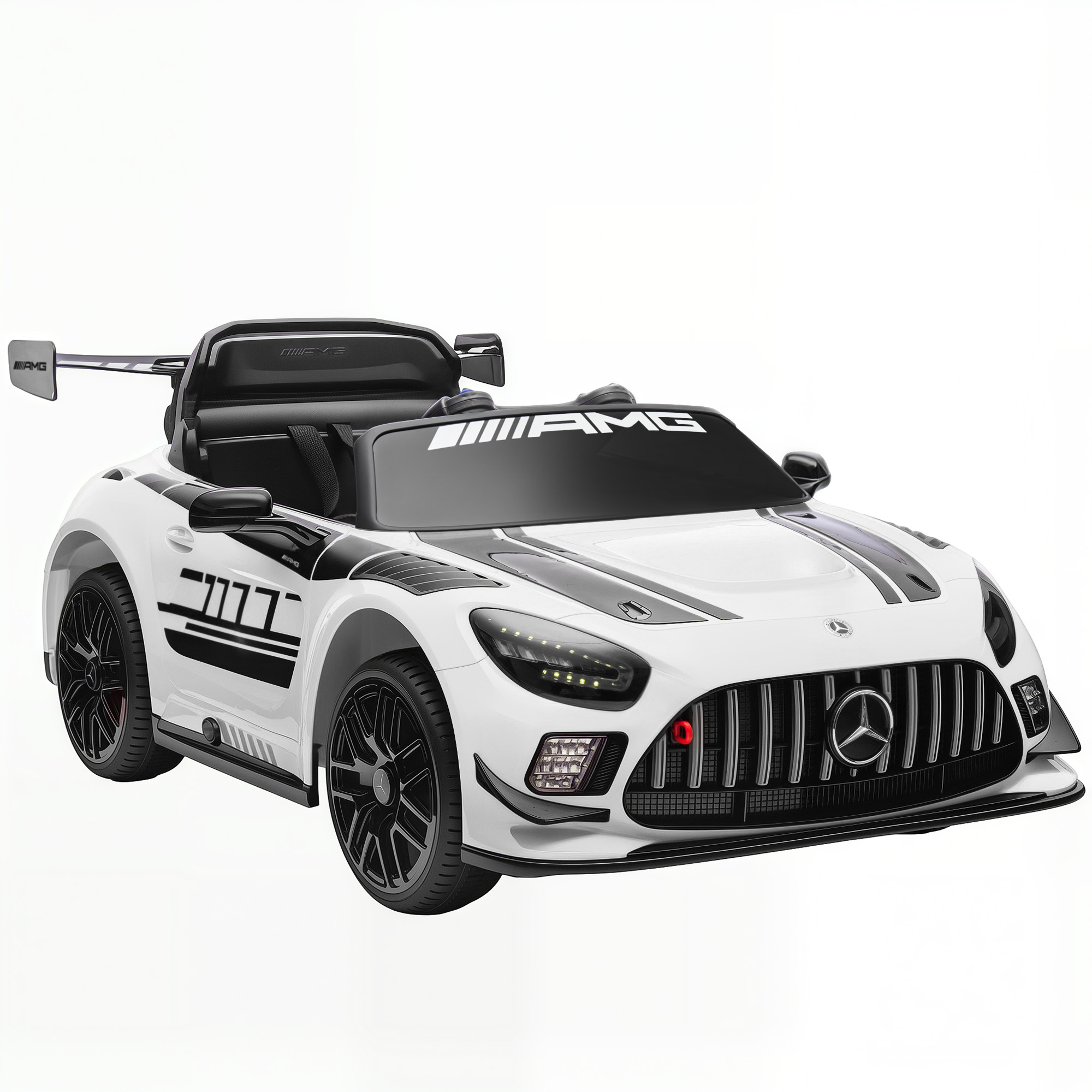 Mercedes elektriauto, lastele mõeldud pealeistutav auto, 12V aku, LED-tuled, muusikafunktsioon, signaal, 3-8 aastat, valge