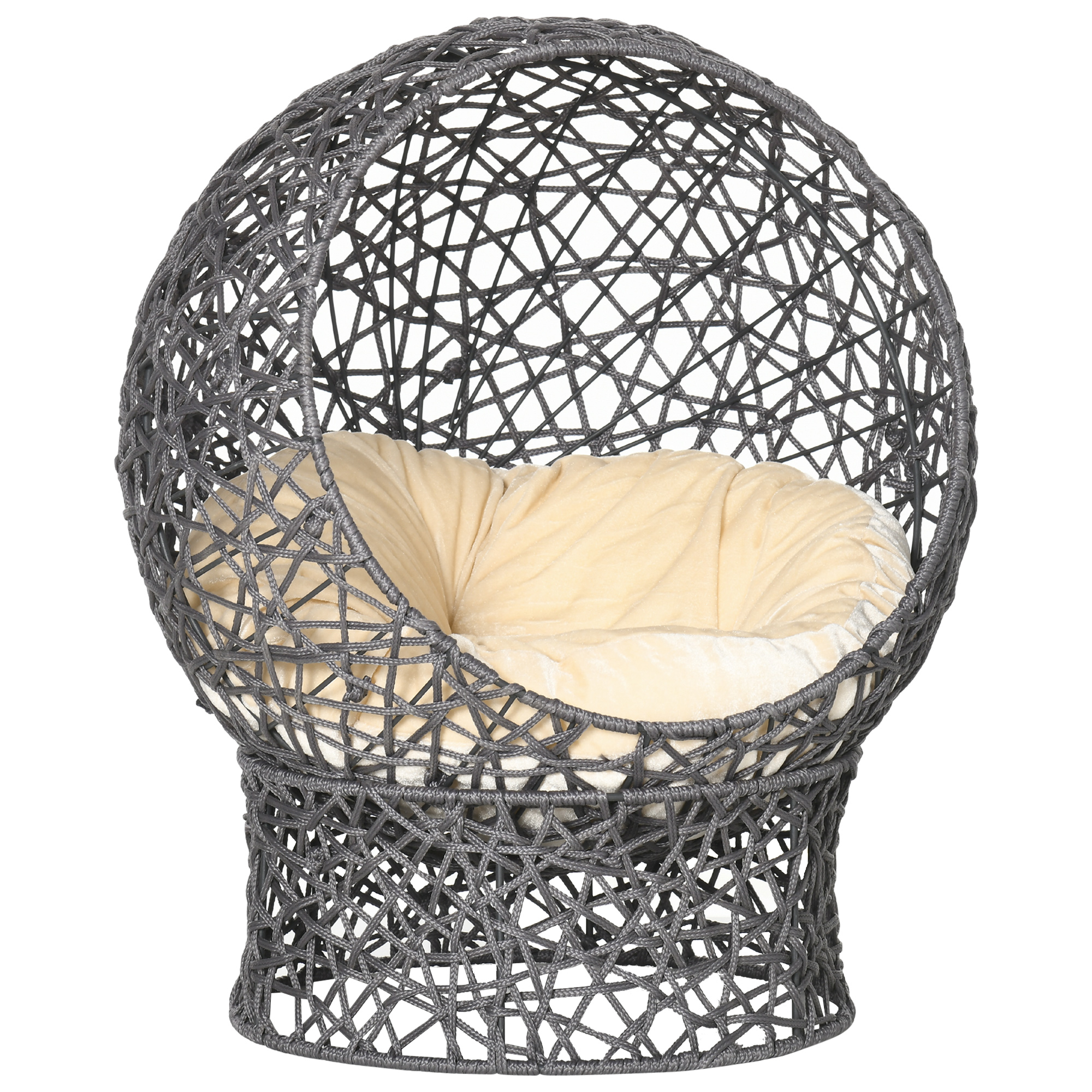 Kassikorv, kassi koobas koos padjaga, 2-osaline, 50 cm x 50 cm x 60 cm, kreemvalge + antratsiithall
