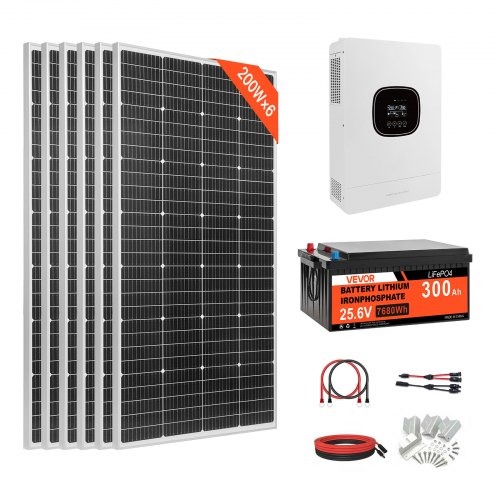 1200 W 24 V täielik päikeseenergiakomplekt, 6 tk 200 W monokristallilist päikesepaneeli +