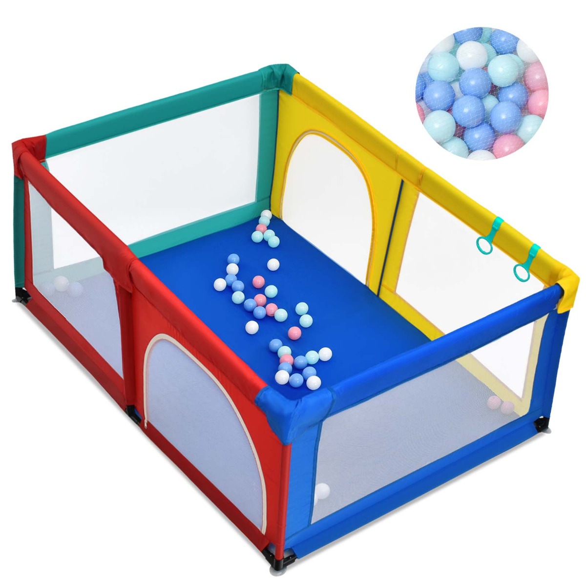 120 x 190 cm mänguaed 50 mängupalliga, võrgu ja lukuga