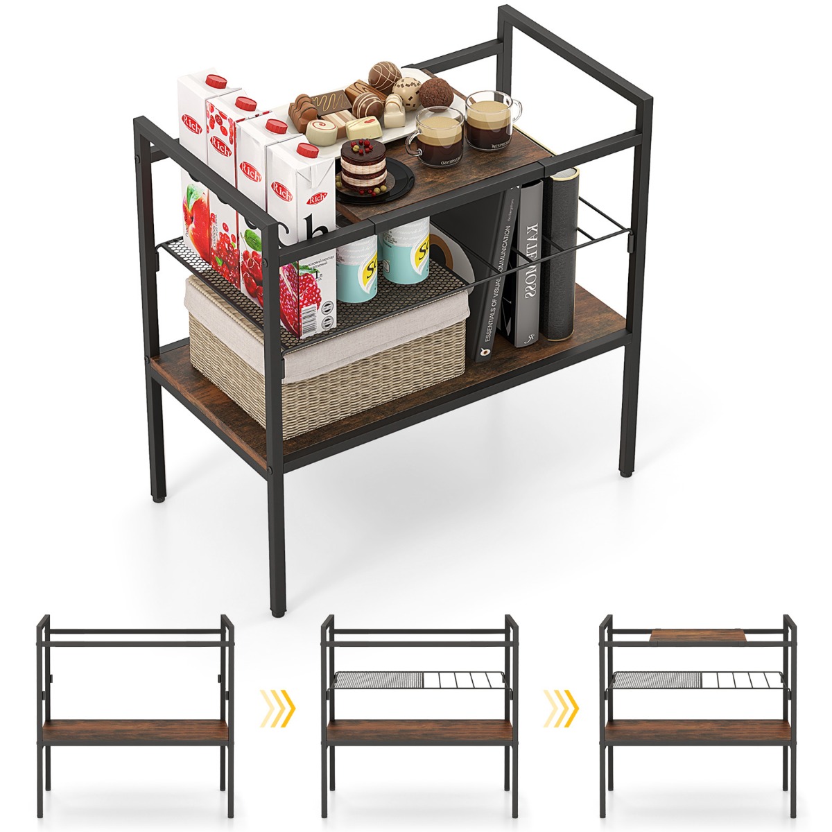 Konsoollaud riiulitega, kitsas konsooli külglaud, 60 x 33,5 x 61 cm, rustikaalne pruun