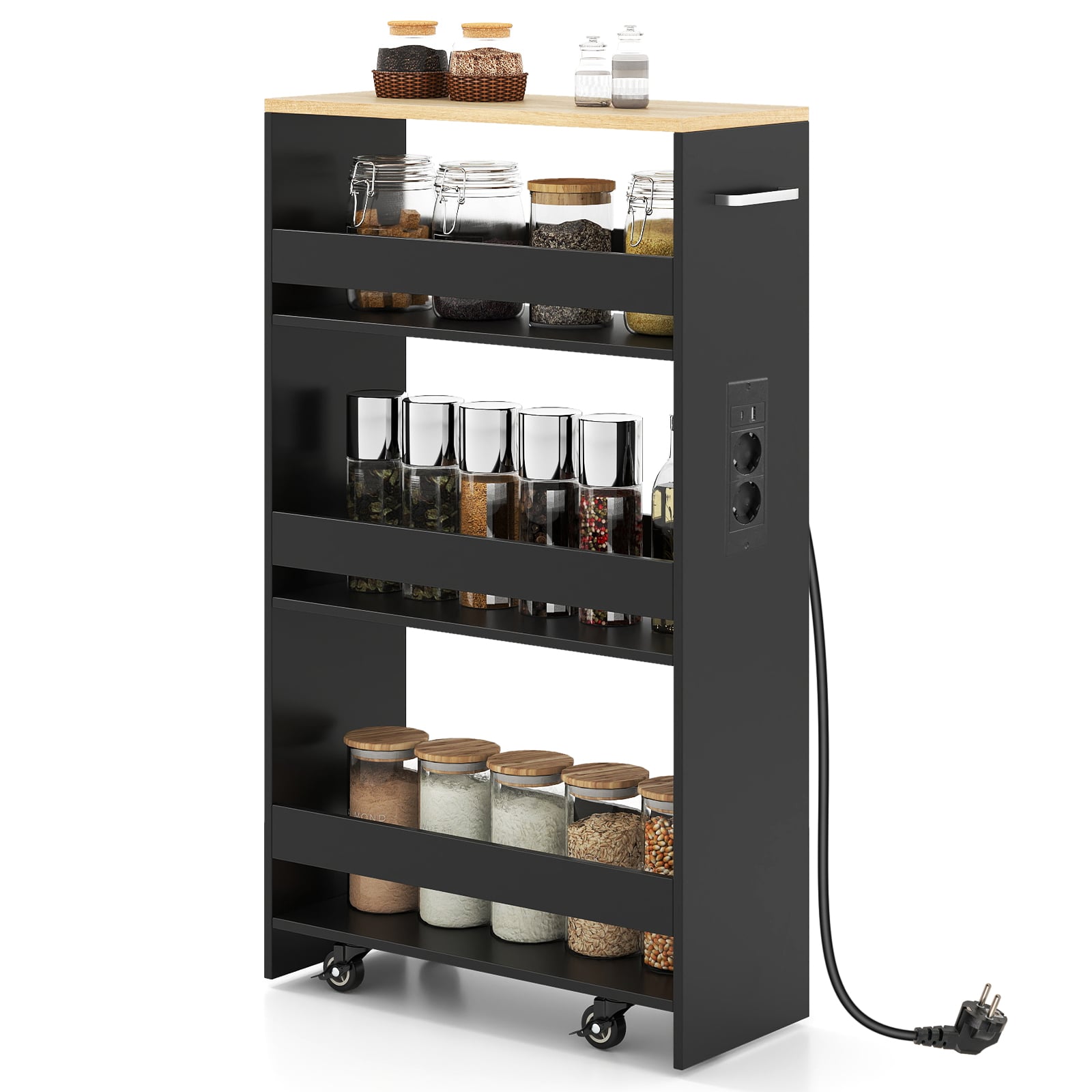 20 cm õhuke hoiukäru laadimisjaamaga, 4-astmeline rullkäru käepidemega, must