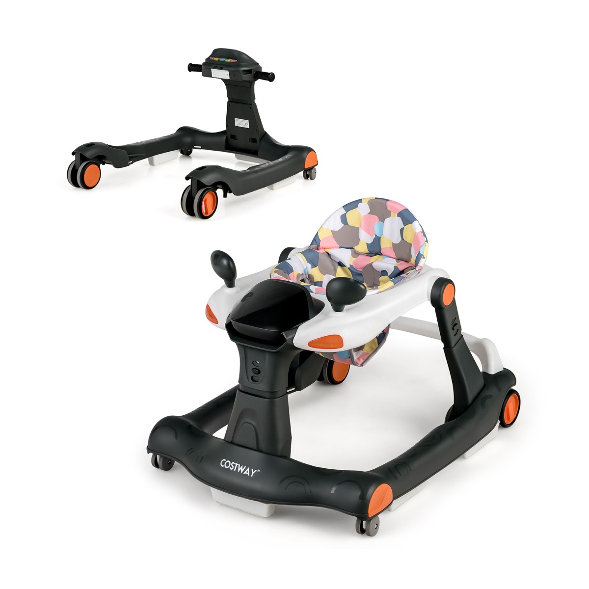 2 in 1 käimistik kokkupandav jalutuskäru must