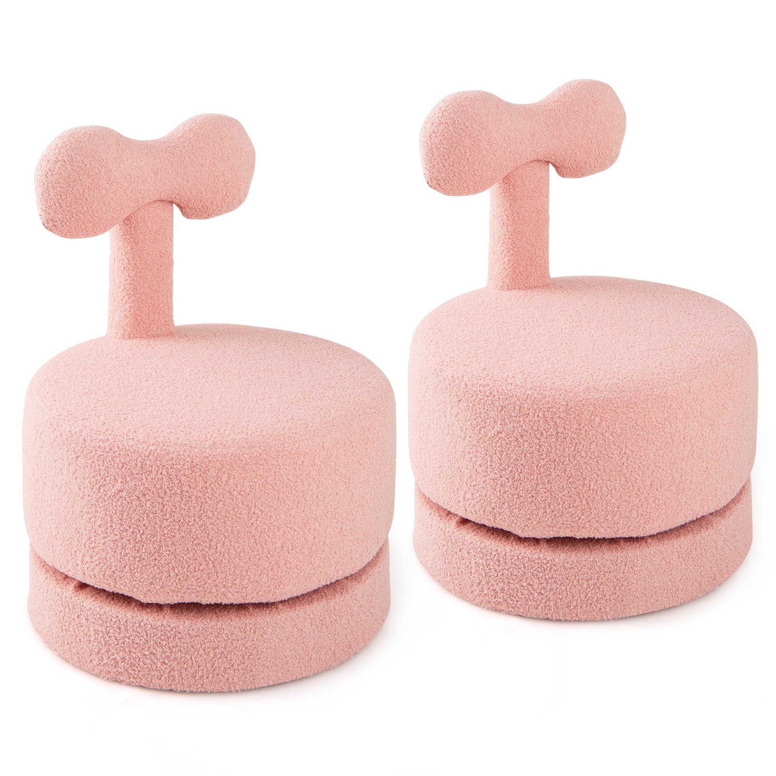 2 pöördtooli komplekt, polsterdatud laste taburetid kaarja seljatoega, porolooniste ja kriimustuskindlate jalapatjadega, laste tugitool, roosa