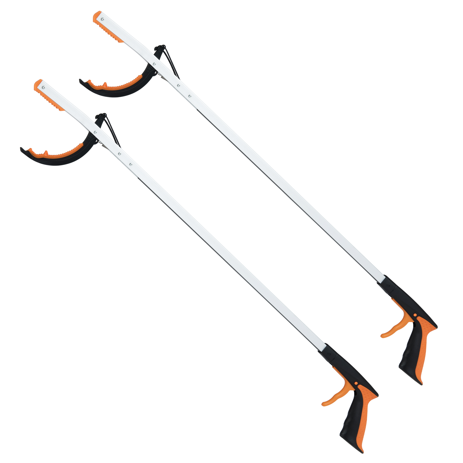 2 eriti pika 88 cm aiahaaratsi ja prügikoristusvarda komplekt, kerge alumiiniumist küünis, hõbedane