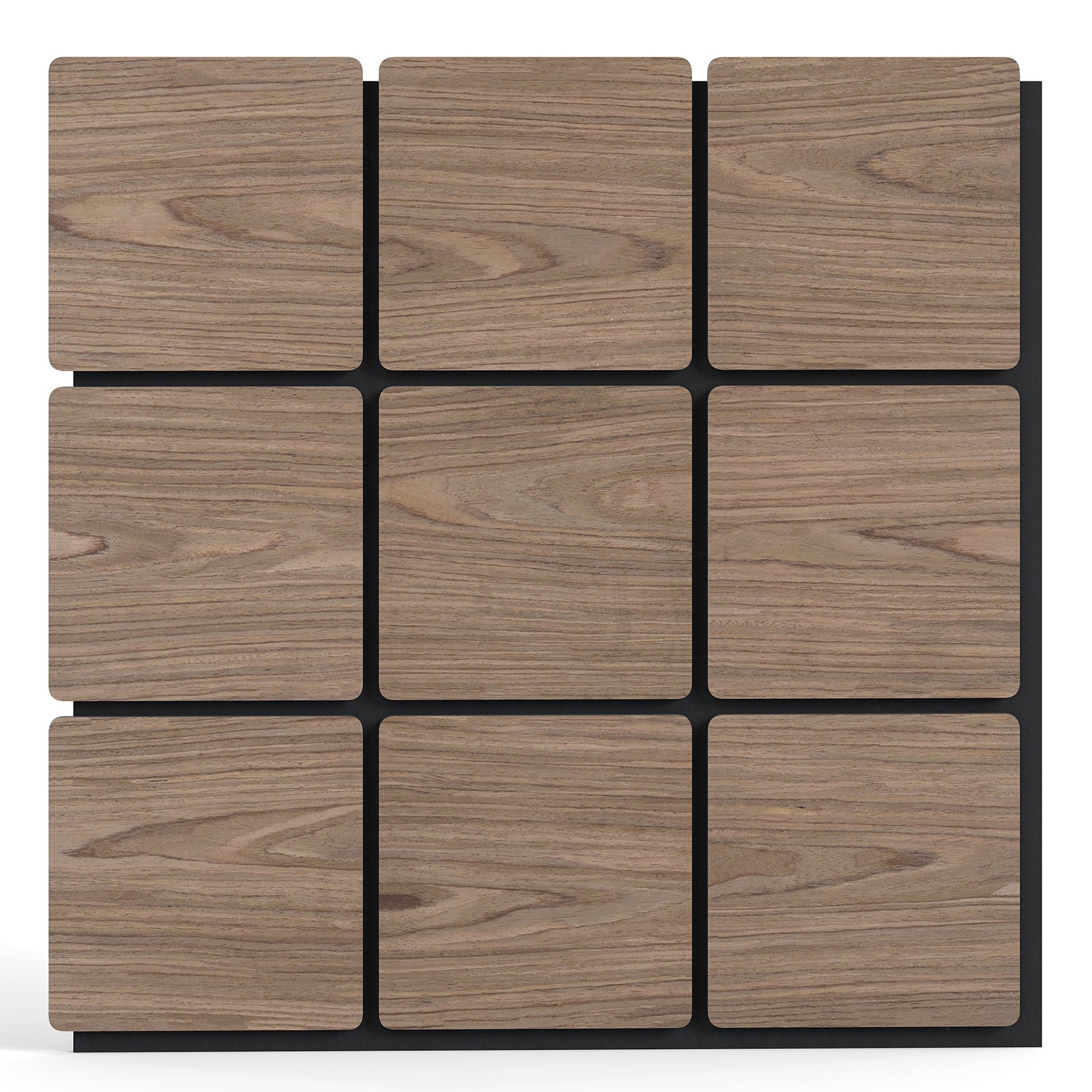 4-osaline akustiline seinapaneel 62x62 cm, 9 ruudukujulist puidust plaati