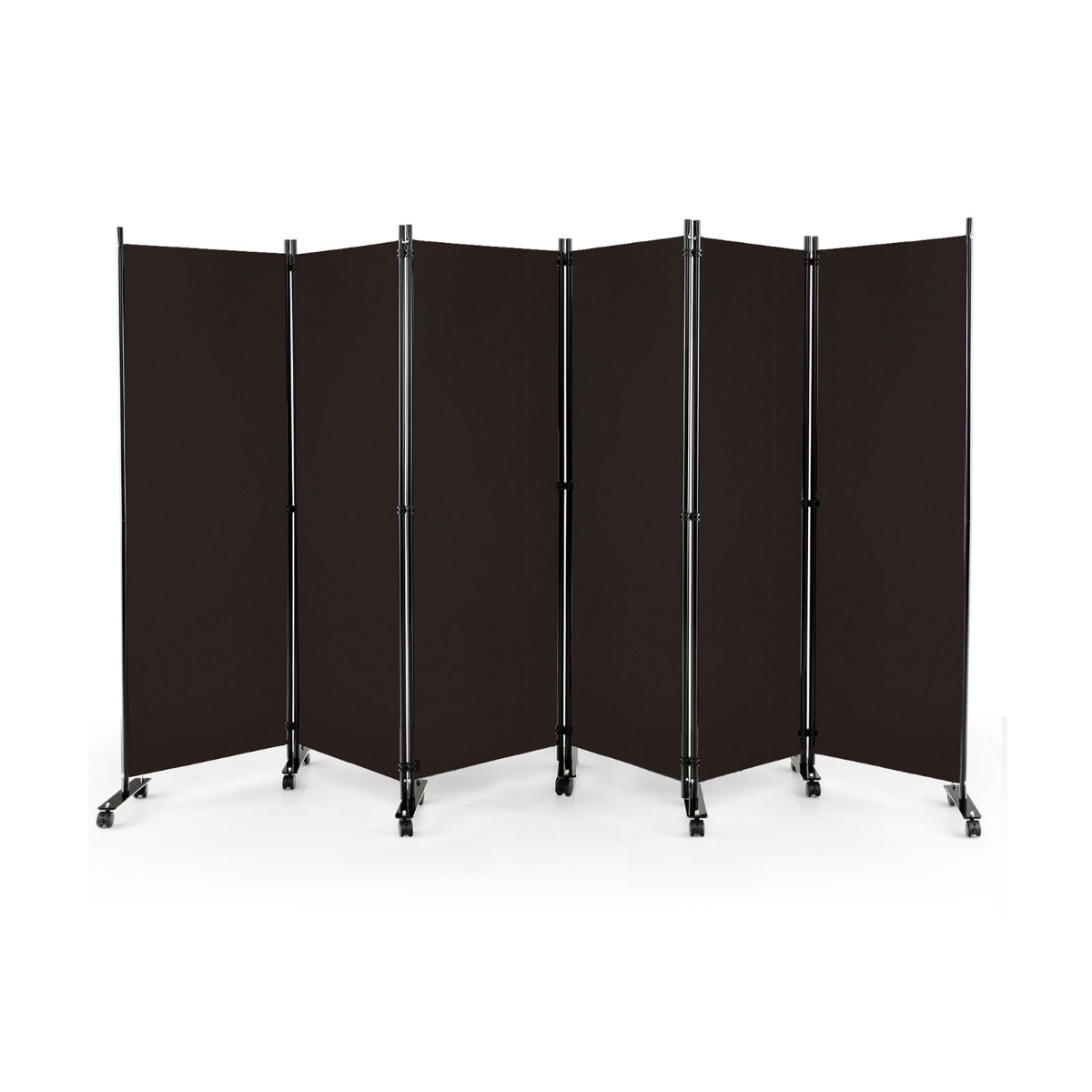 6-osaline kokkupandav ruumijagaja 172 cm kõrge privaatsusega ekraan lukustatavate ratastega, pruun