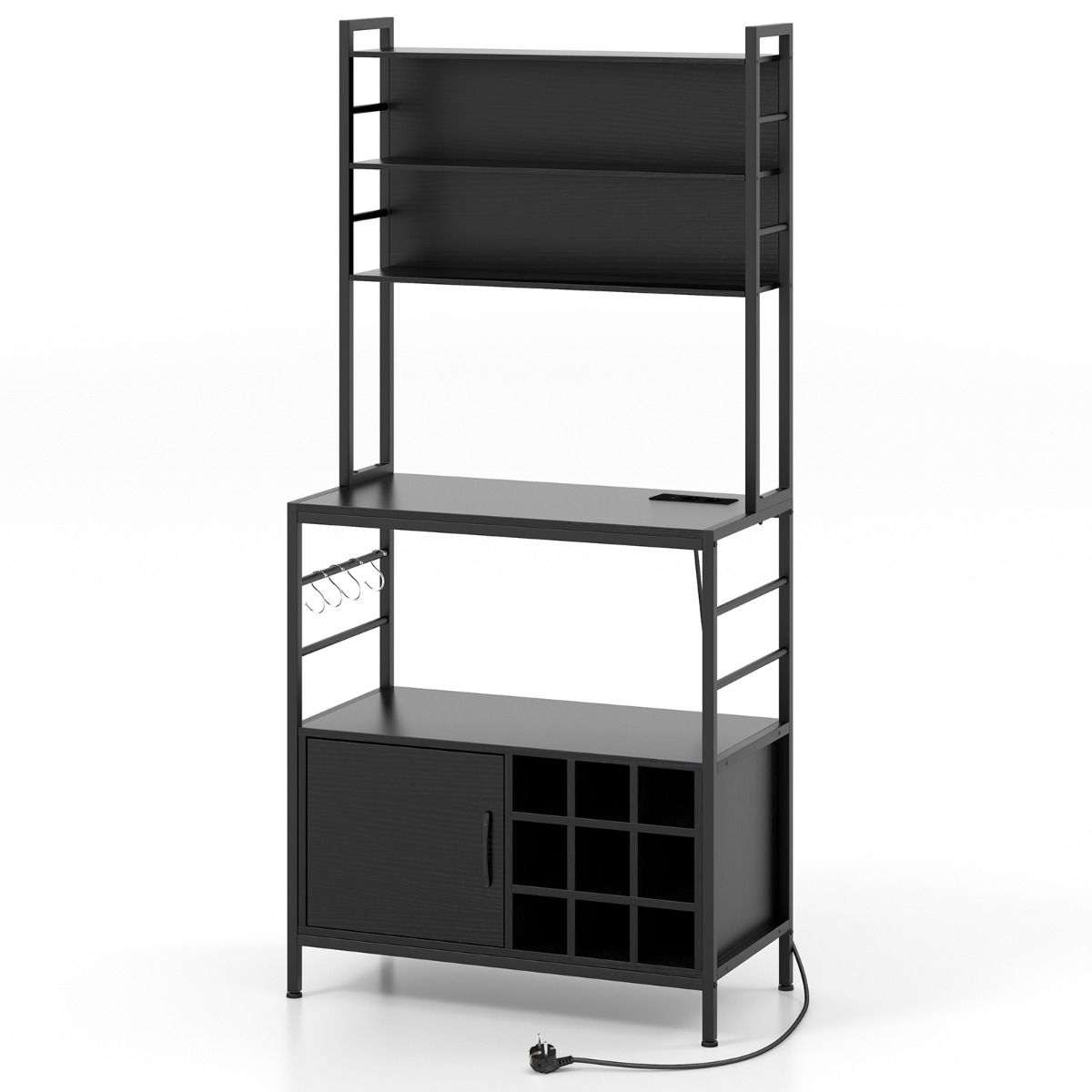 Köögiriiul pistikupesaga veiniriiul 9 pudelile püstine riiul kapiga must