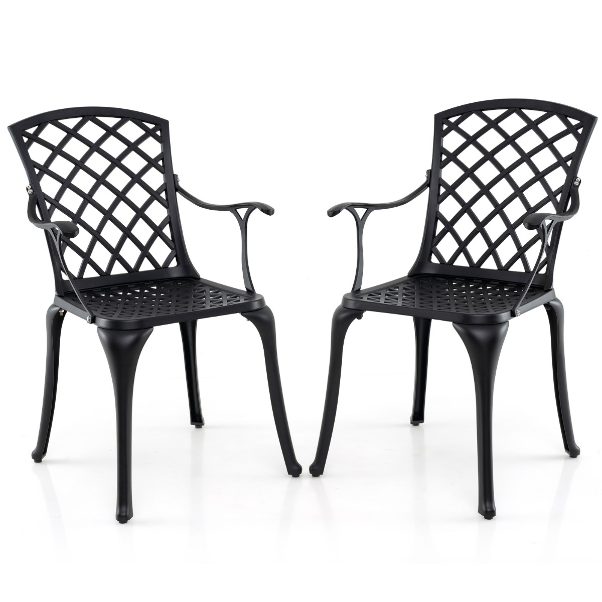 Komplektis 2 valualumiinium aiatooli, ilmastikukindlad käetugedega terrassitoolid, must