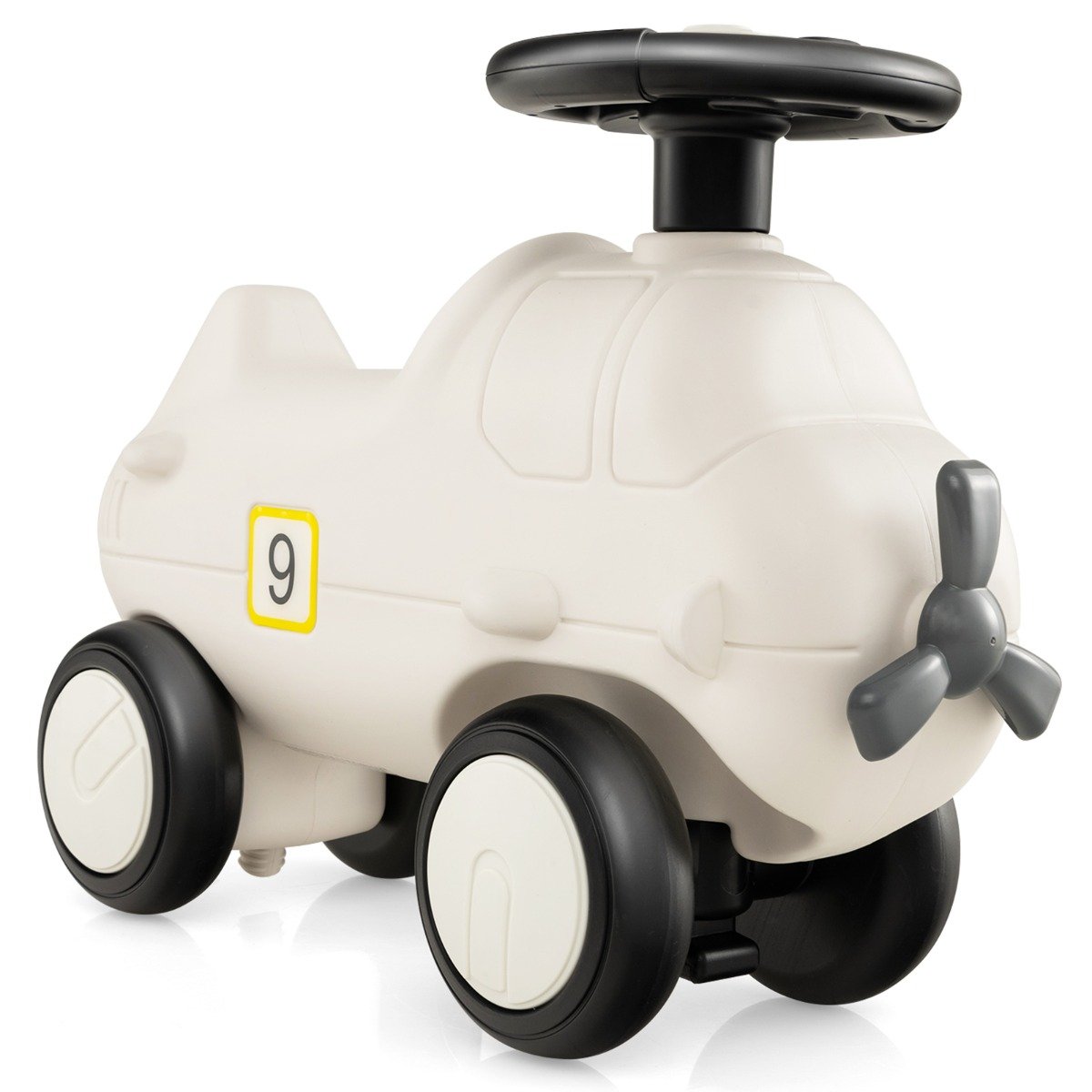 Lennuki välimusega sõiduauto koos armsa valge sõukruviga sõiduautoga