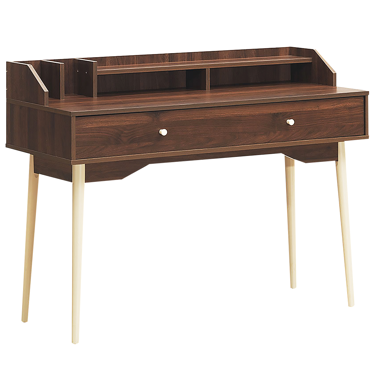 Lauaarvuti laud sahtliga kontorilaud täispuidust PC tööjaama konsoollaud pruun