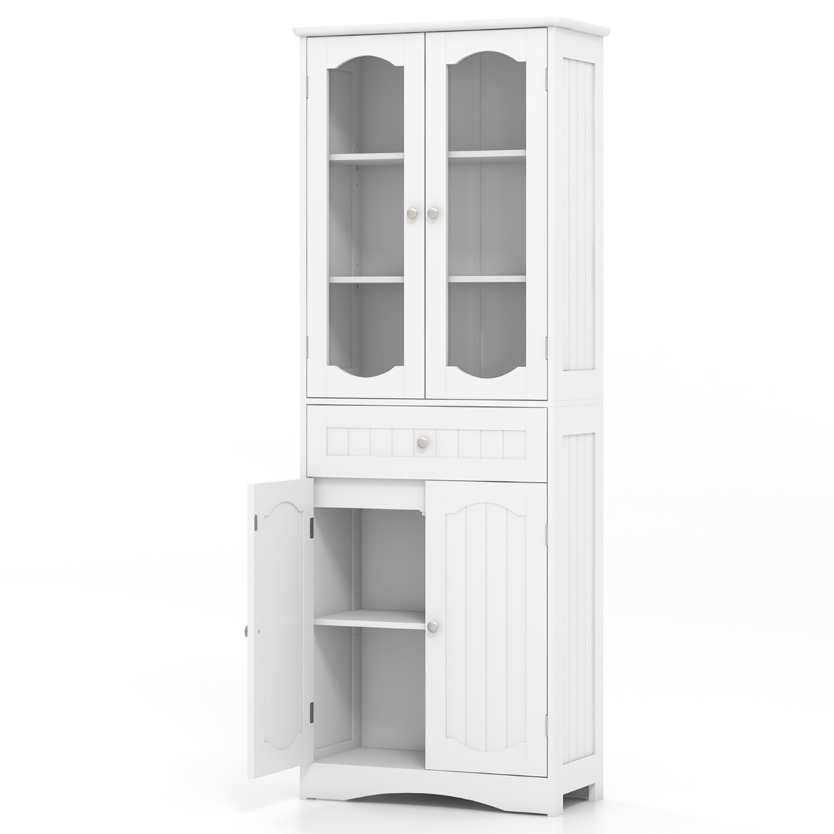 Vannitoakapp iseseisev kõrge kapp 4 ukse ja sahtliga valge 60 x 30 x 160 cm