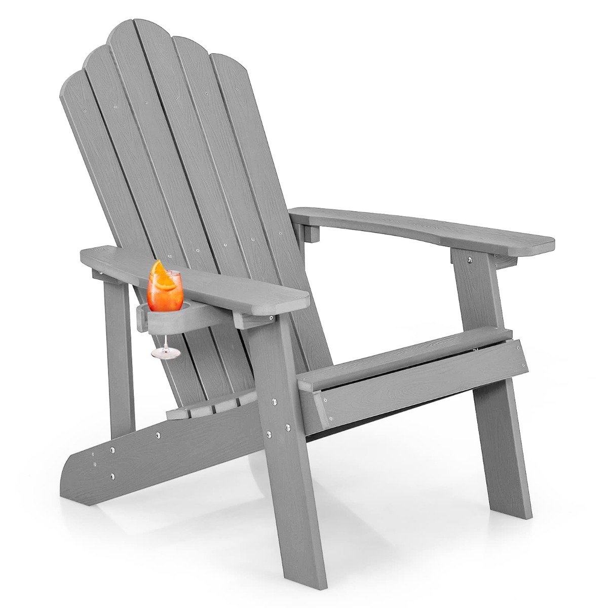 Adirondack tool kõrge seljatoe ja reguleeritava joogitopsihoidjaga aiamööbel rõdutool hall