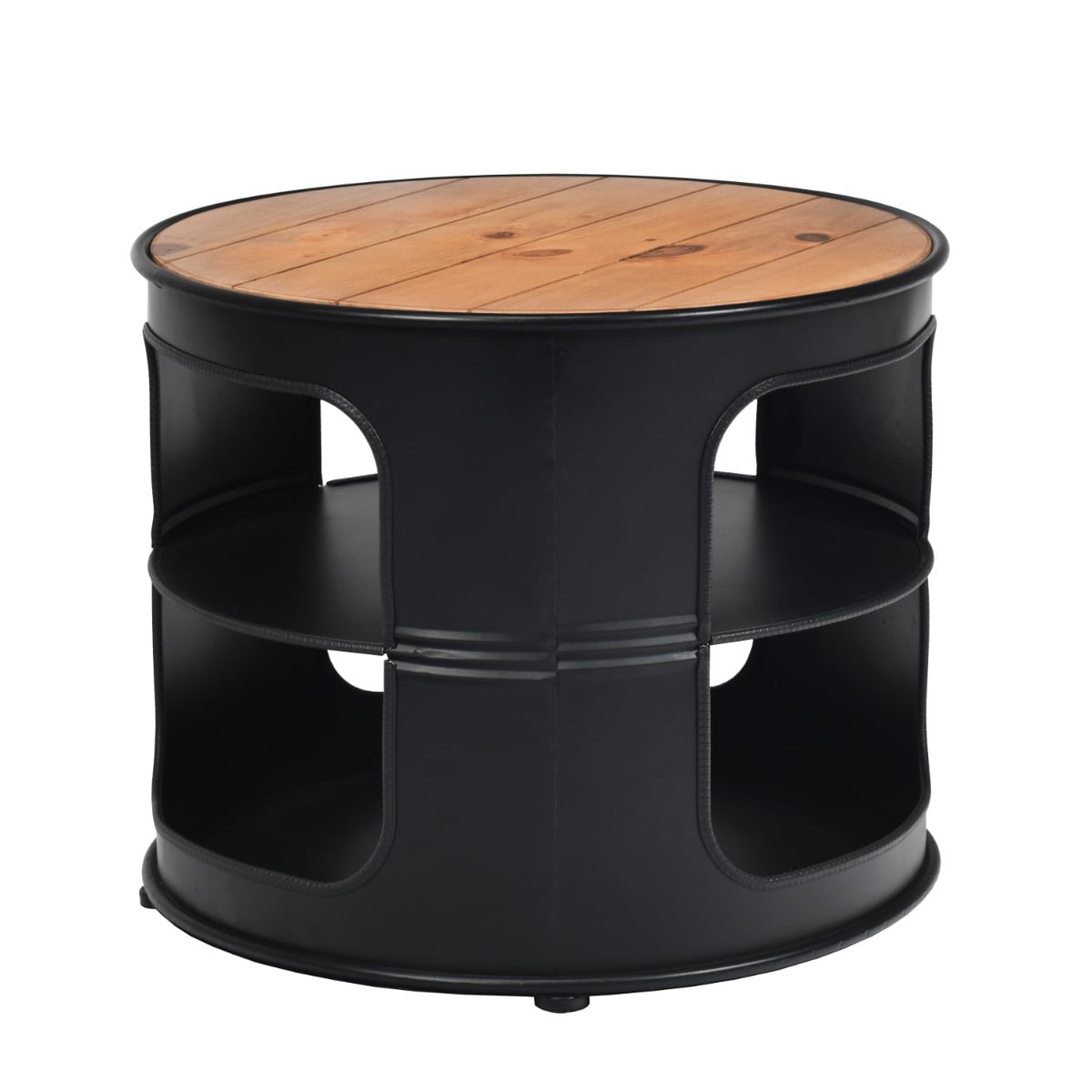 Tööstuslik puidust ja metallist kohvilaud kahe riiuliga, kandevõime kuni 50 kg, must