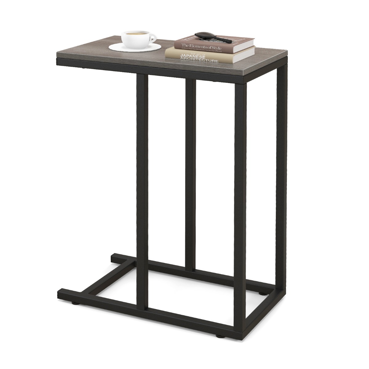 Külglaud C-kujuline metallraamiga diivanilaud elutoa halliks