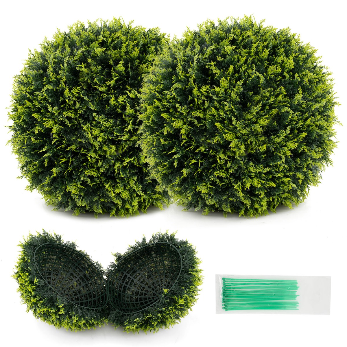 2 kunstpõõsa palli 52 cm pukspuu pall seedripuu uv-kindel vormilõikusega kunsttaim roheline