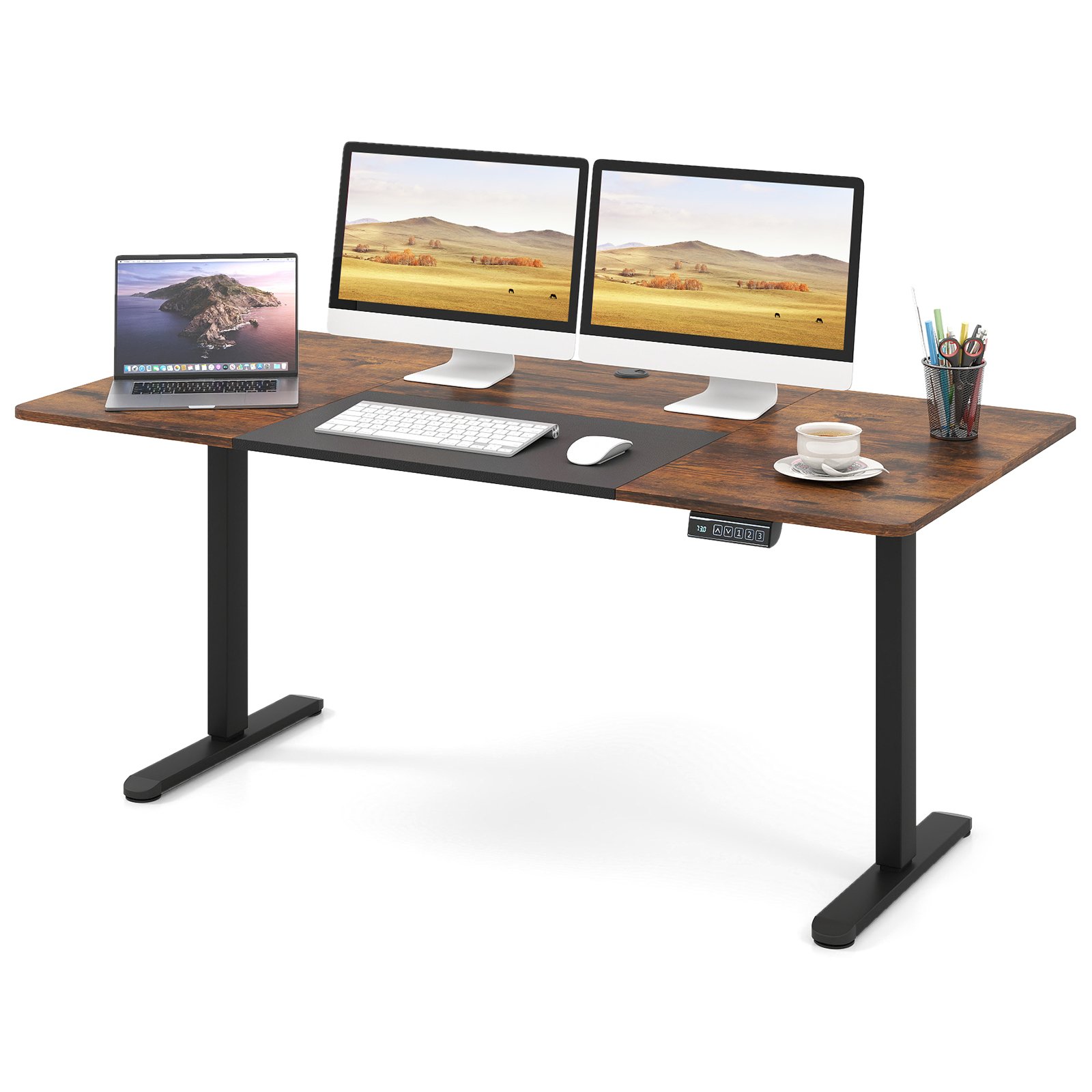 Ergonoomiline elektriline kõrgus-reguleeritav arvutilaud ja püstijalalaud (140x70 cm), pruun