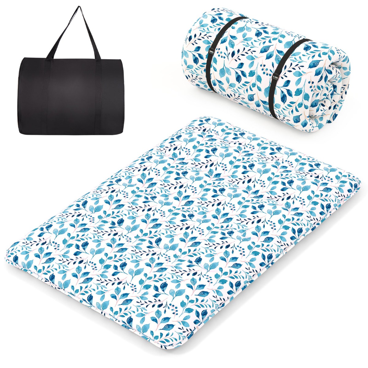 Pestava ümbrise ja mugava kandekotiga Jaapani-stiilis kokkurullitav futon-madrats ja Tatami-matt (140 x 200 cm), roheline