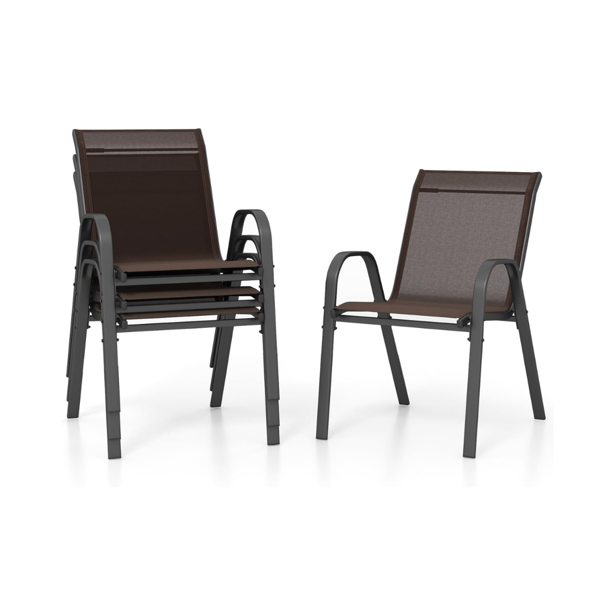 Komplektis 4 tekstiilist ja metallraamiga virnastatavat aiatooli 56 x 70 x 84 cm pruun