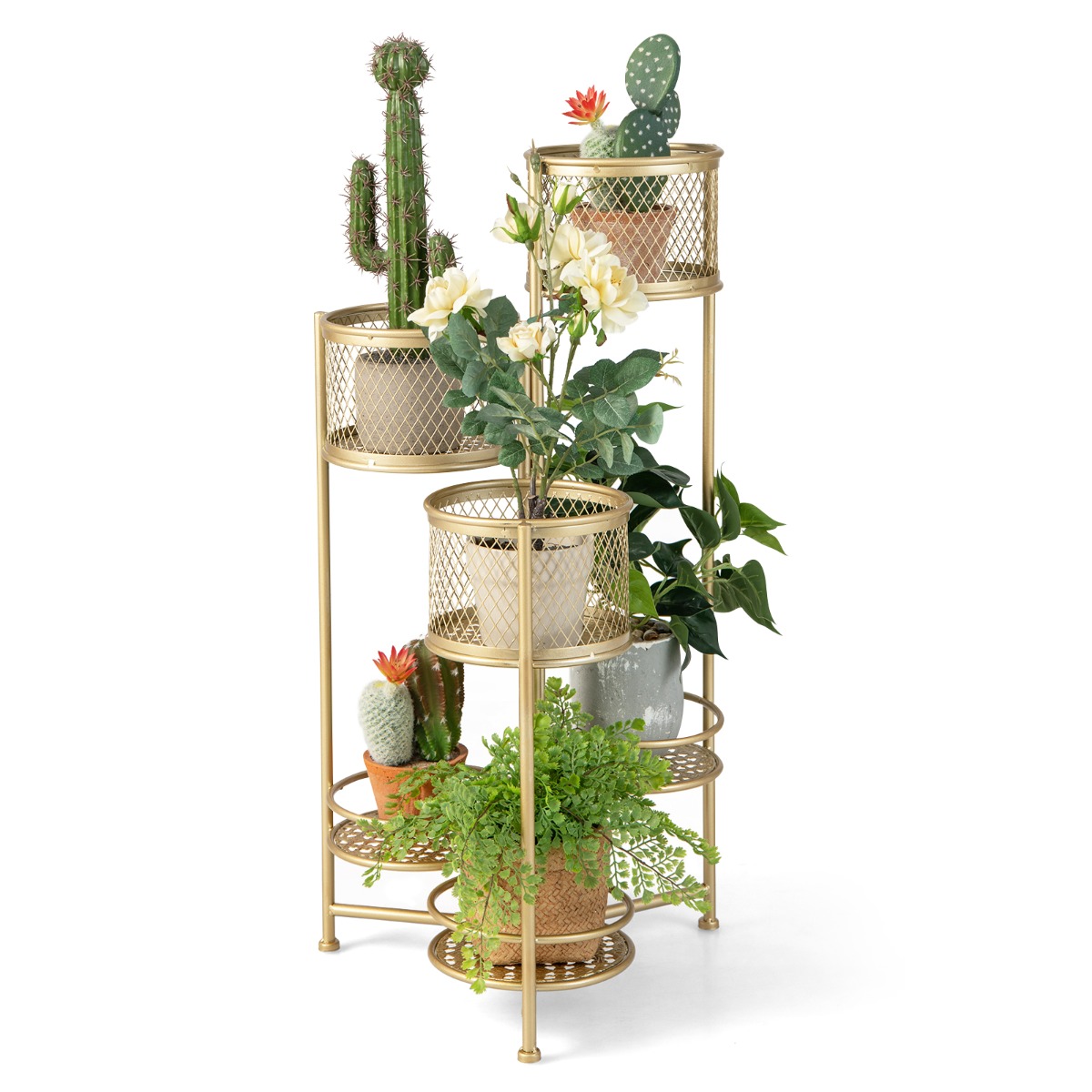 6 korruseline metallist taimealus koos pöörleva disainiga lilletreppidega kuldne lillepotihoidja