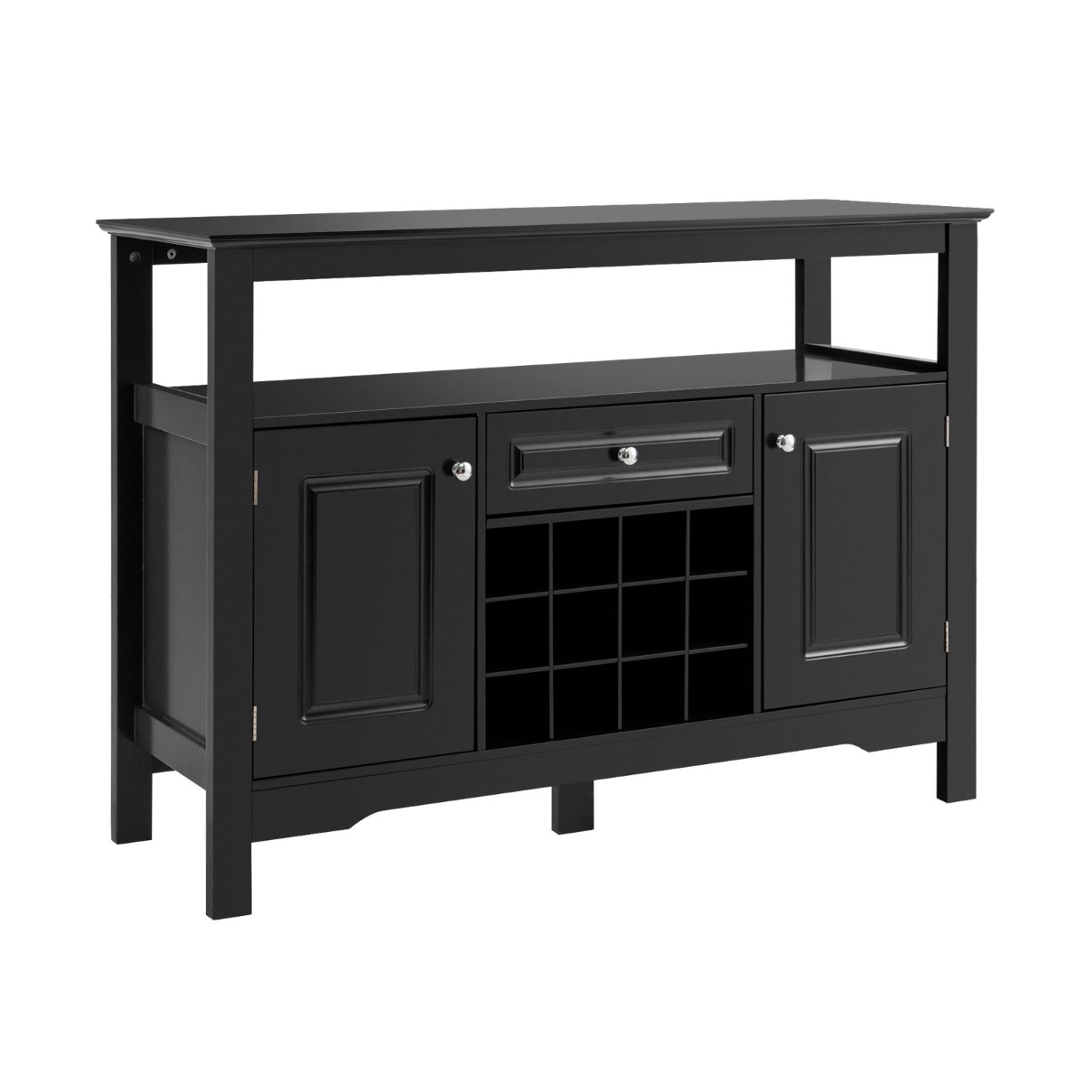 Moodne elutoa puhvetkapp integreeritud veiniriiuli kapiuste ja sahtliga (117x40 5x82 5 cm) must