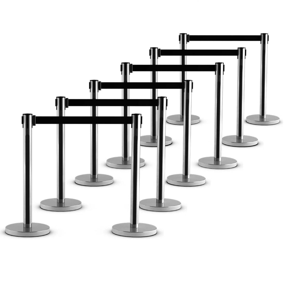 6 sissetõmmatavate rihmadega postid roostevabast terasest sissetõmmatavate rihmadega hõbemustad