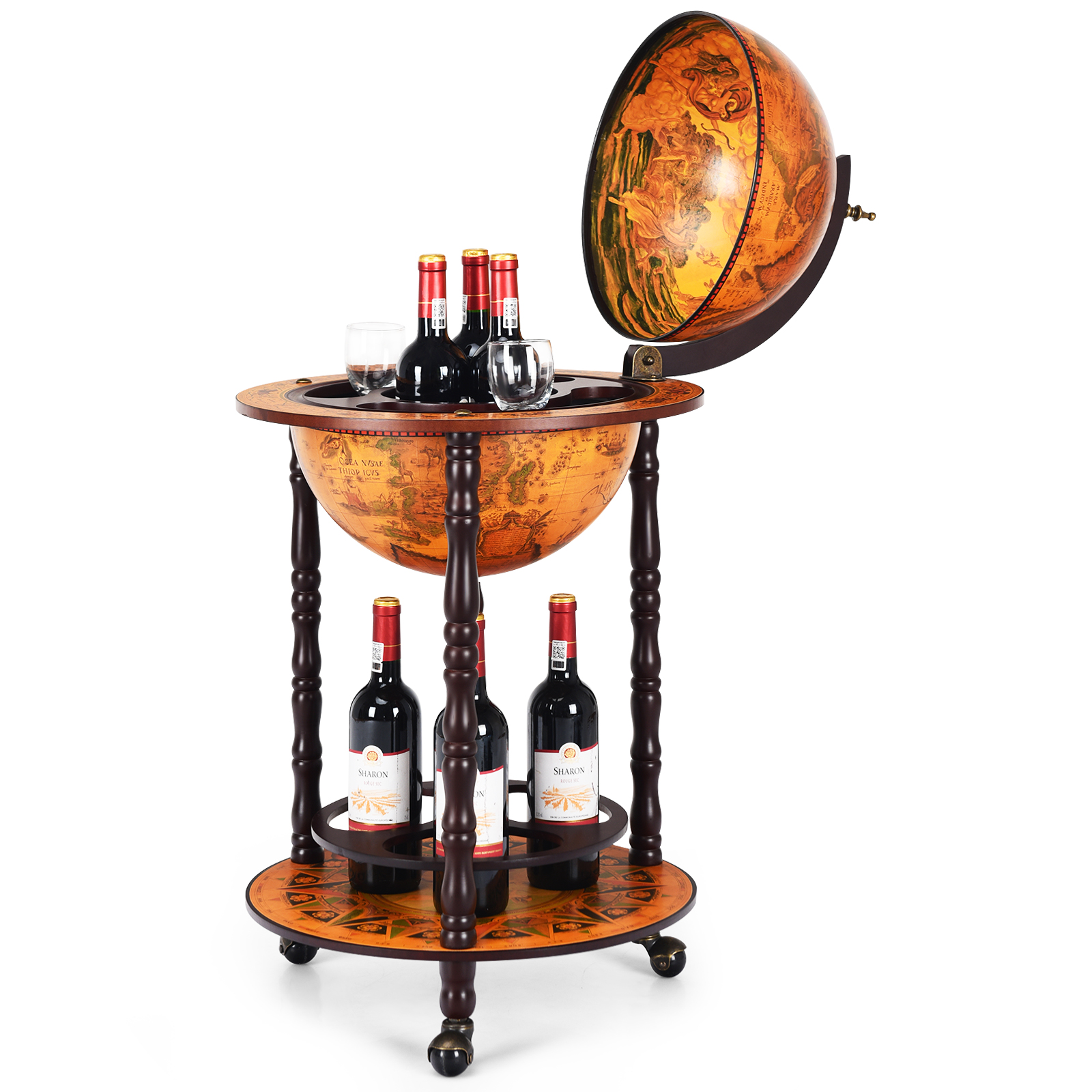 Rolling globe veinialus Globe Bar ratastel veini jaoks 47 x 47 x 90 cm pruun