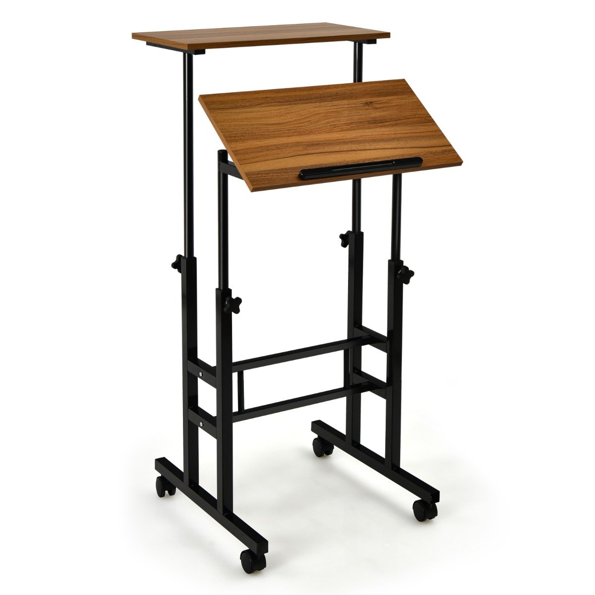 Mobiilne kõrguse reguleeritav istumis-seismislaud must pähkel