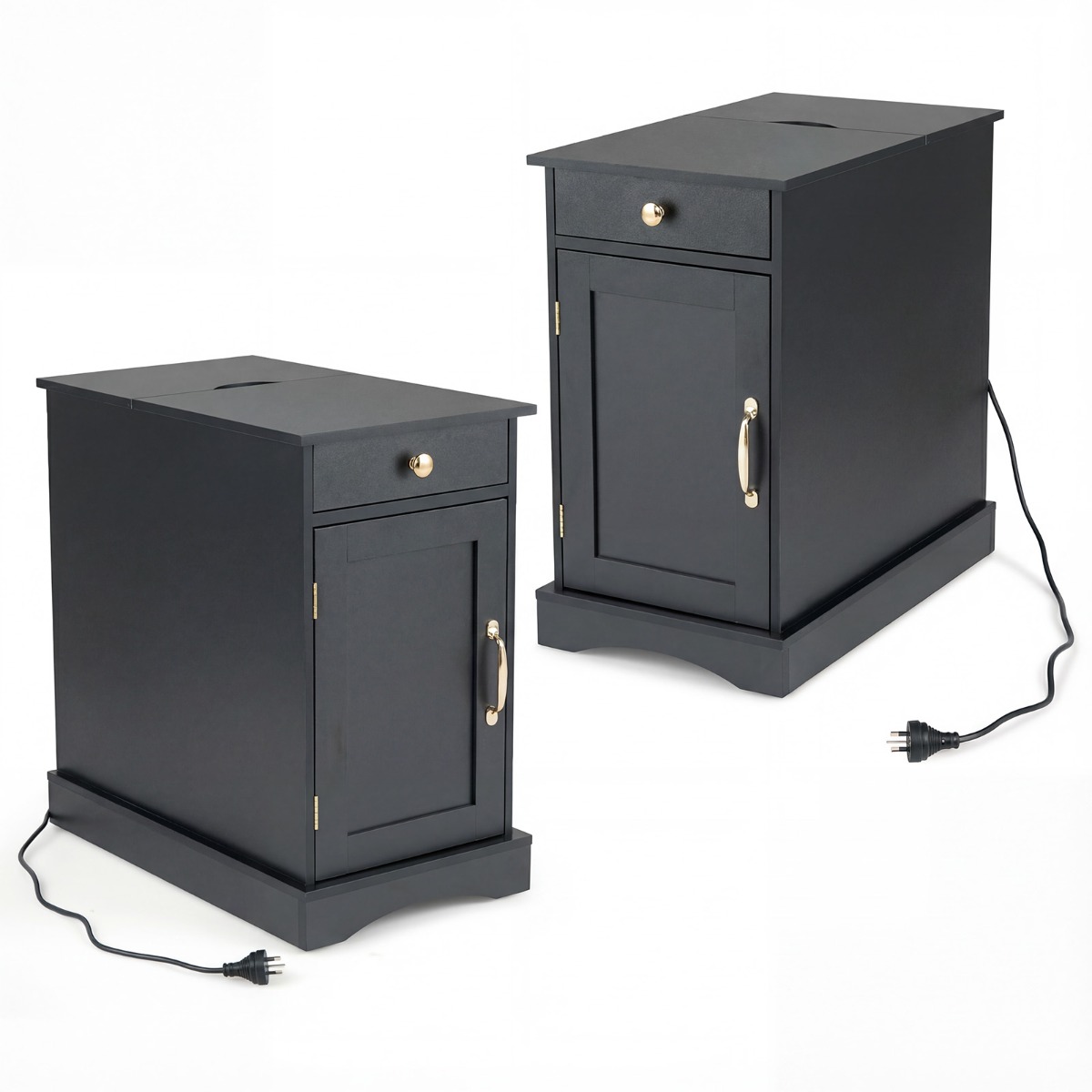 2-osaline puidust öökapp laadimisjaamaga, must