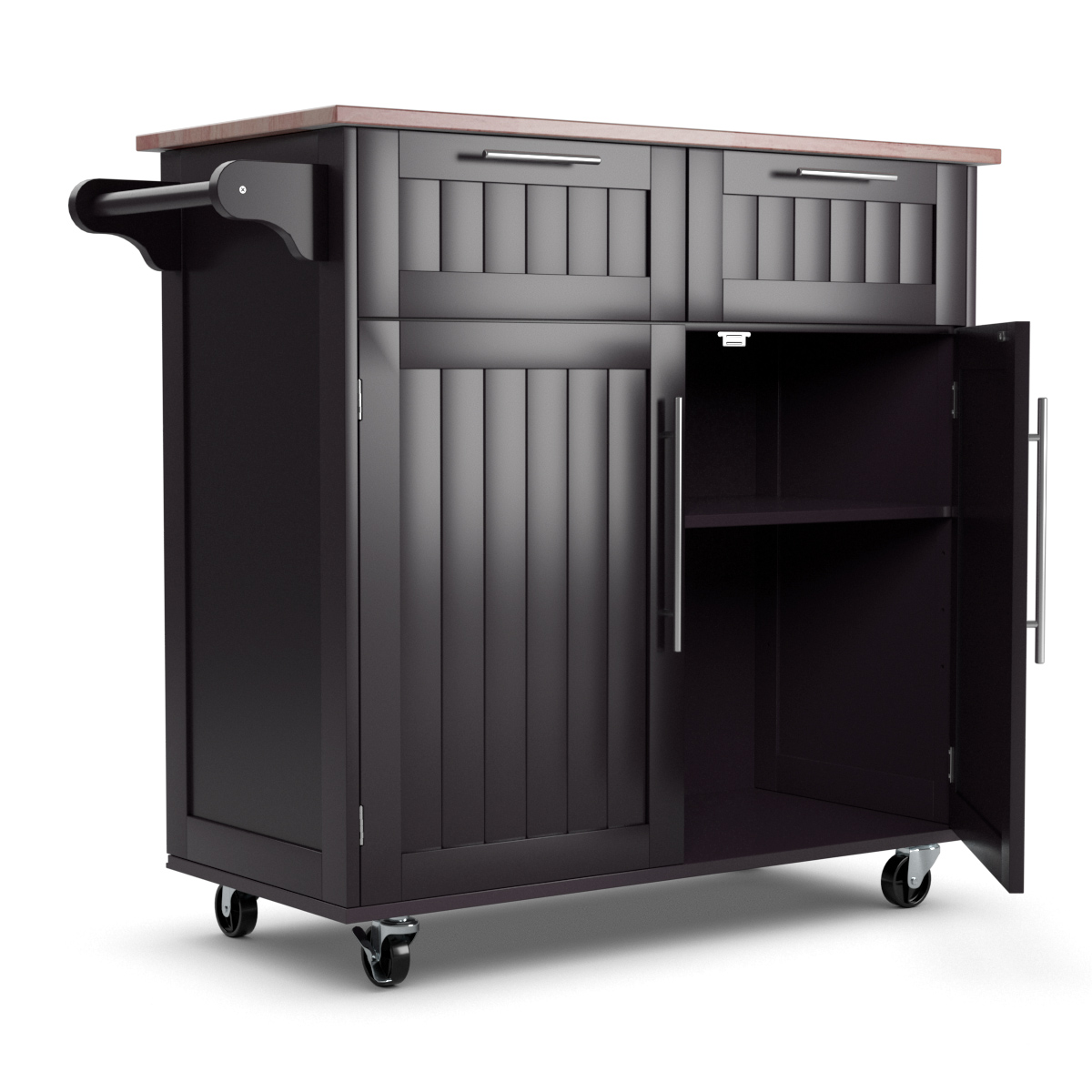 Ratastel köögikäru, sahtlite ja kappidega serveerimislaud ning köögisaar (94x45,5x94,5 cm), kohvipruun