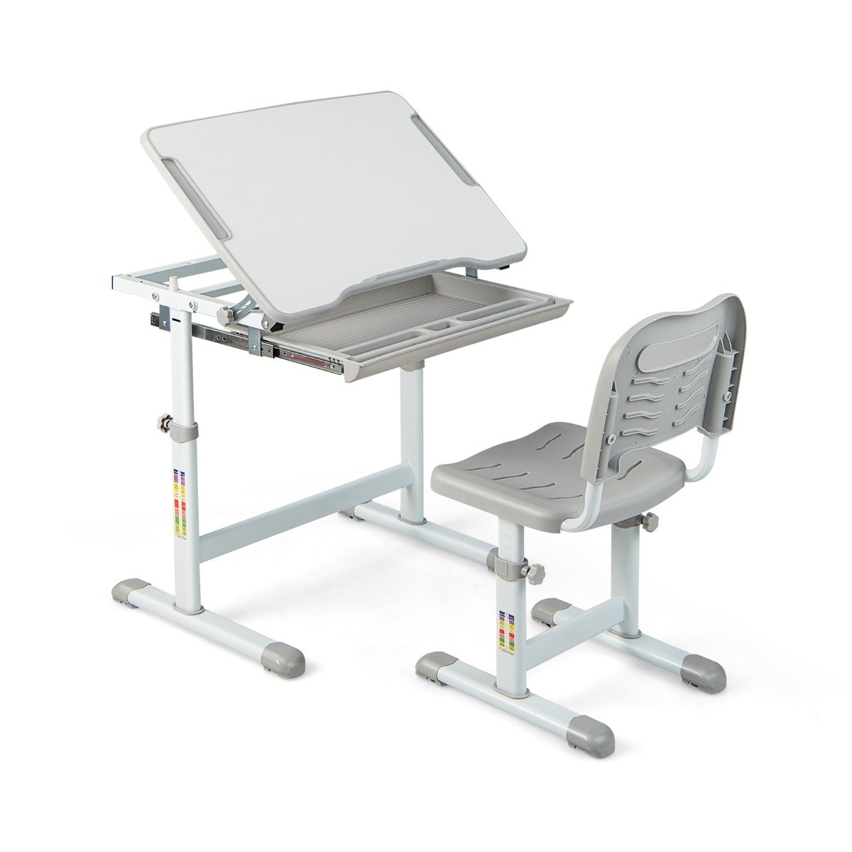 Reguleeritava kõrgusega laste lauakomplekt kallutatava lauaplaadiga