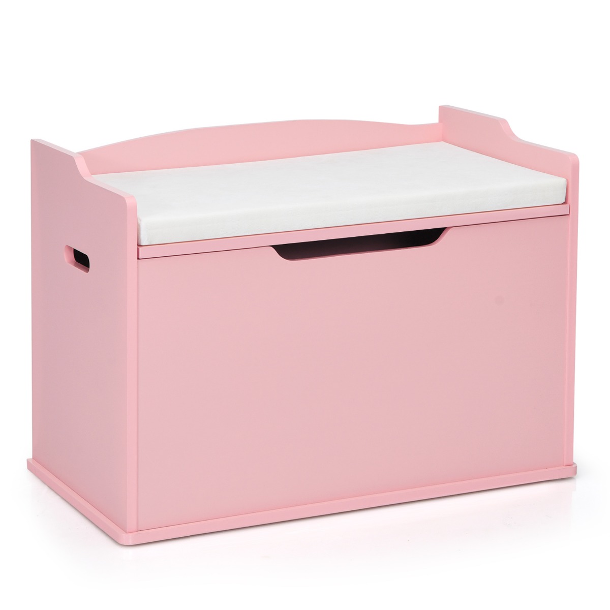 Mänguasjakast kaanega 2 ühes mänguasjakirst padjaga puidust mänguasjakapp kandekäepidemetega roosa