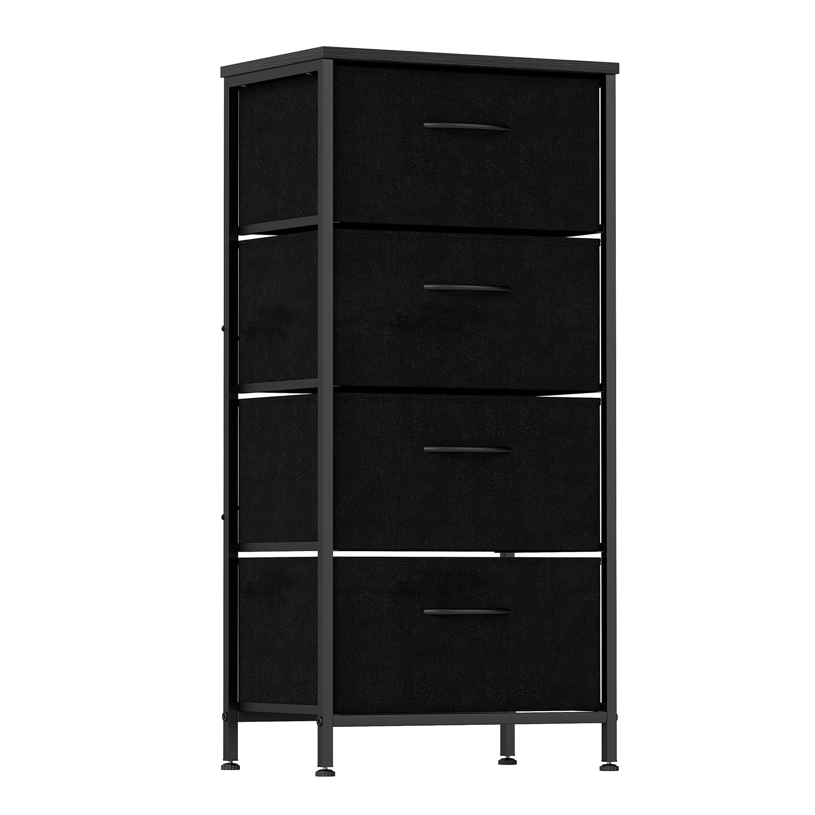 Kummut 4 sahtliga, kummut puidust pealispinnaga, külglaud tugeva metallraamiga, must