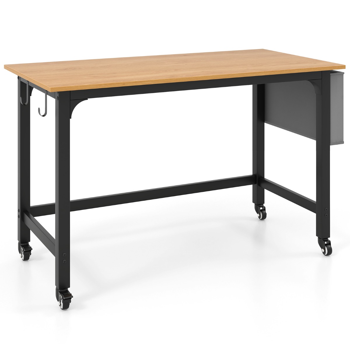 Rullikutega kirjutuslaud arvutilaud eemaldatava kangastasku ja kõrvaklappide konksuga 120 x 60 x 75 cm puit