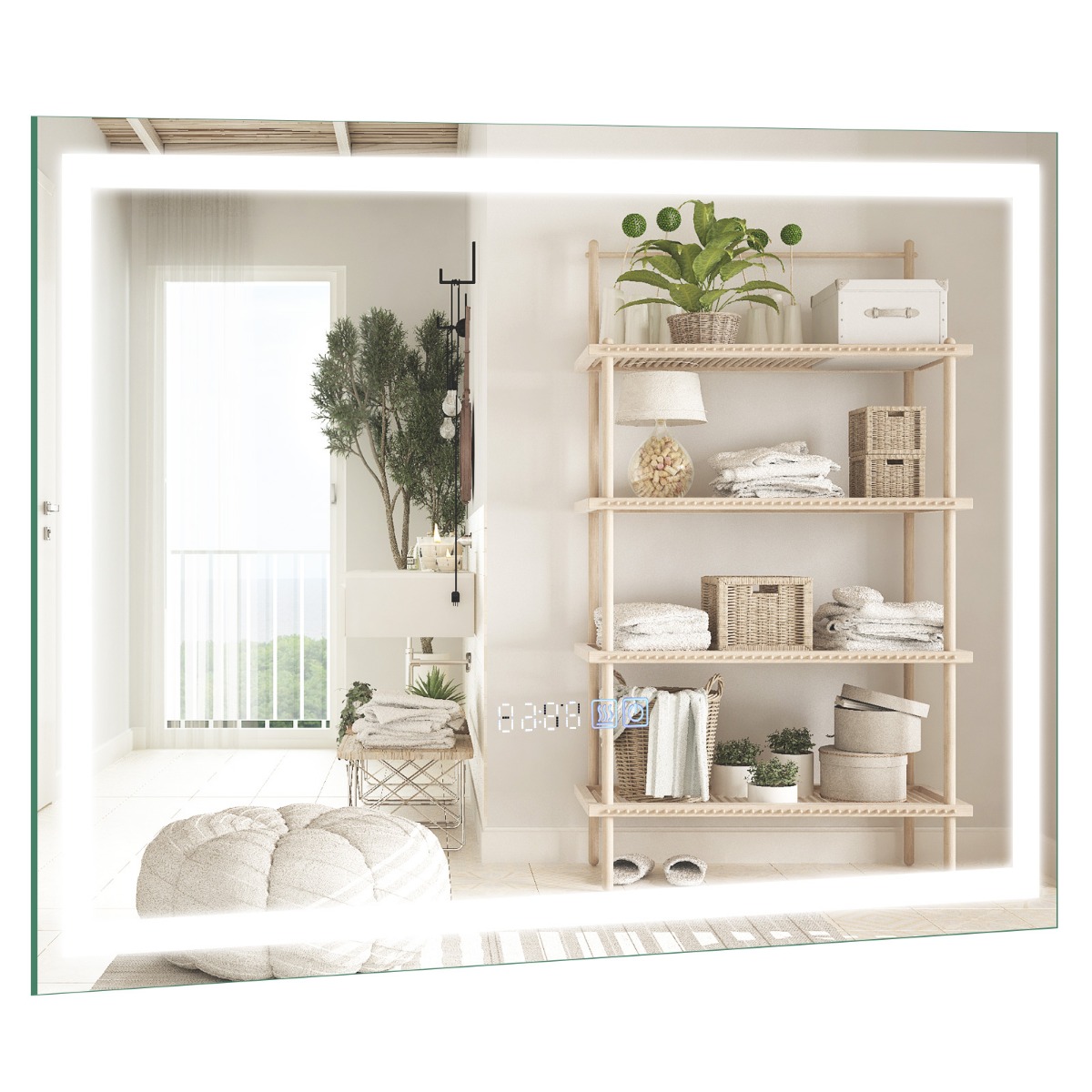 Vannitoa peegel koos uduvastase kella puutelülitiga