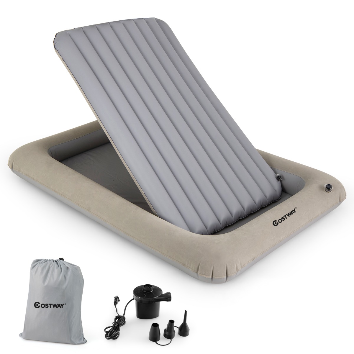 Täispuhutav lastevoodi elektripumba ja kandekotiga 2-ühes reisivoodi madratsiga-hall