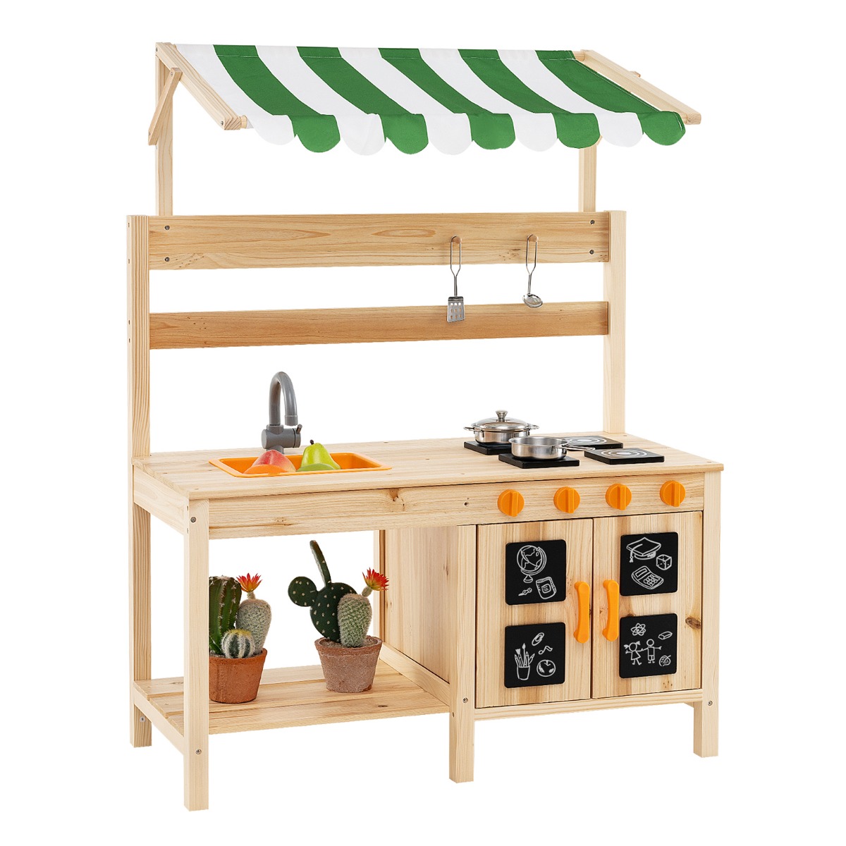 Laste väliköök kuusepuidust katusega 88 x 39 x 117 cm naturaalne