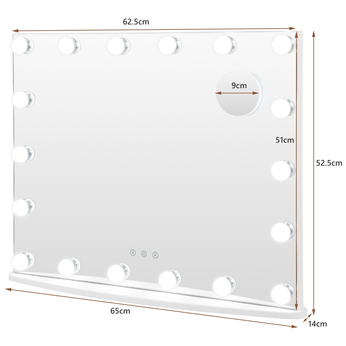 Hollywoodi meigipeegel 18 LED pirniga 3x suurendus Valge