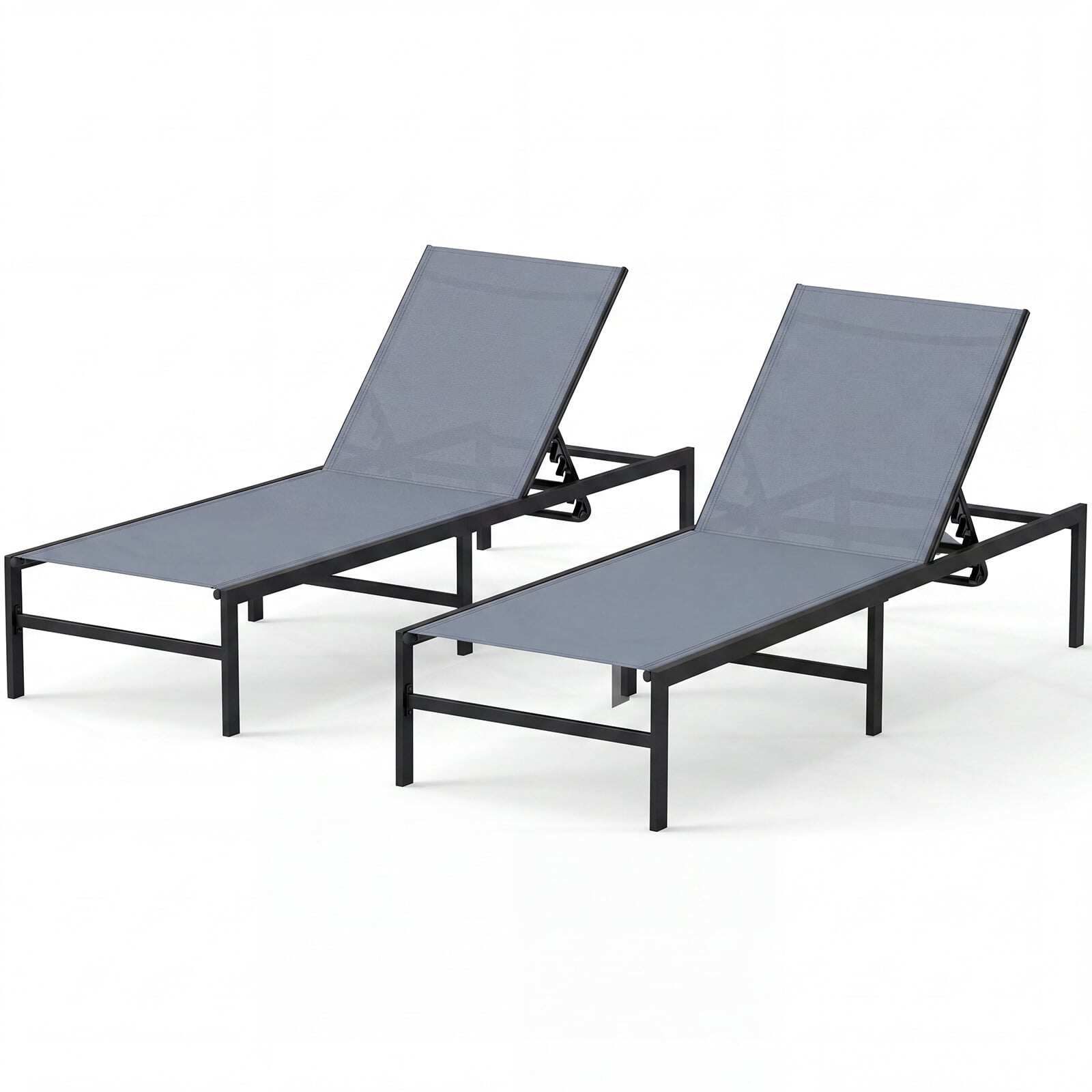 2 reguleeritava kõrgusega päevitustooli komplekt, 64 x 198 x 67–103 cm, hall