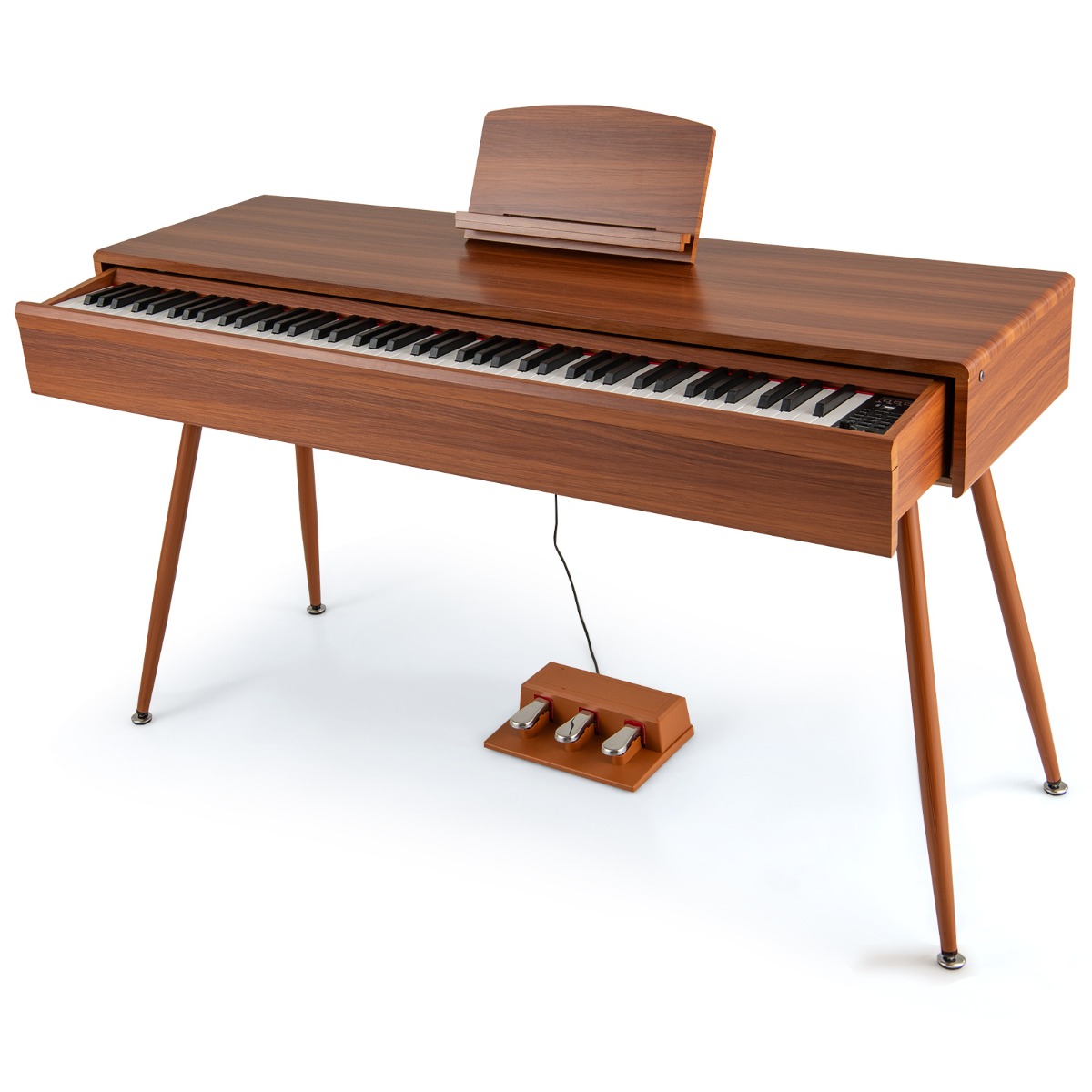 88-klahviga elektriline klaviatuur astmelise haamriga, täissuuruses elektriklaver sahtliga, salvestus- ja taasesitusfunktsiooniga, pruun