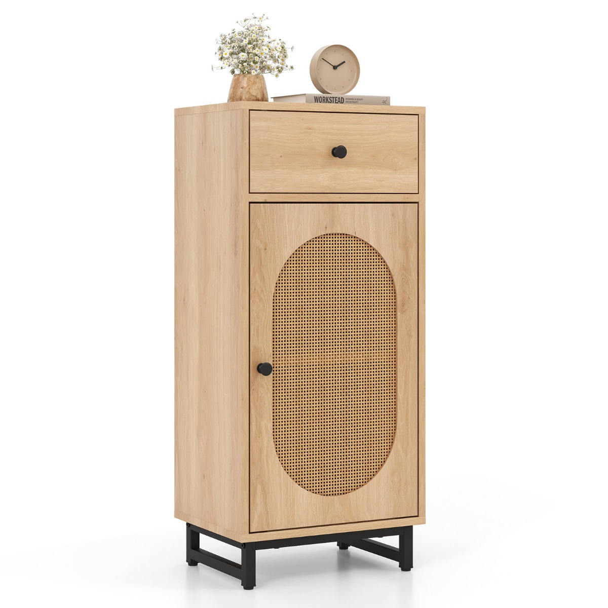Öökapp rotangist ukse ja sahtliga boho abilaud reguleeritava riiuliga 40 x 30 x 91 cm naturaalne