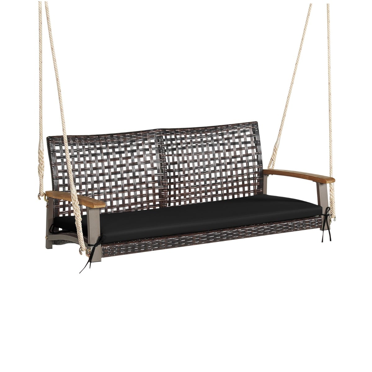 2-kohaline kiikpink patjadega, PE-rotangist ripppink, kuni 360 kg, aiakiik, must