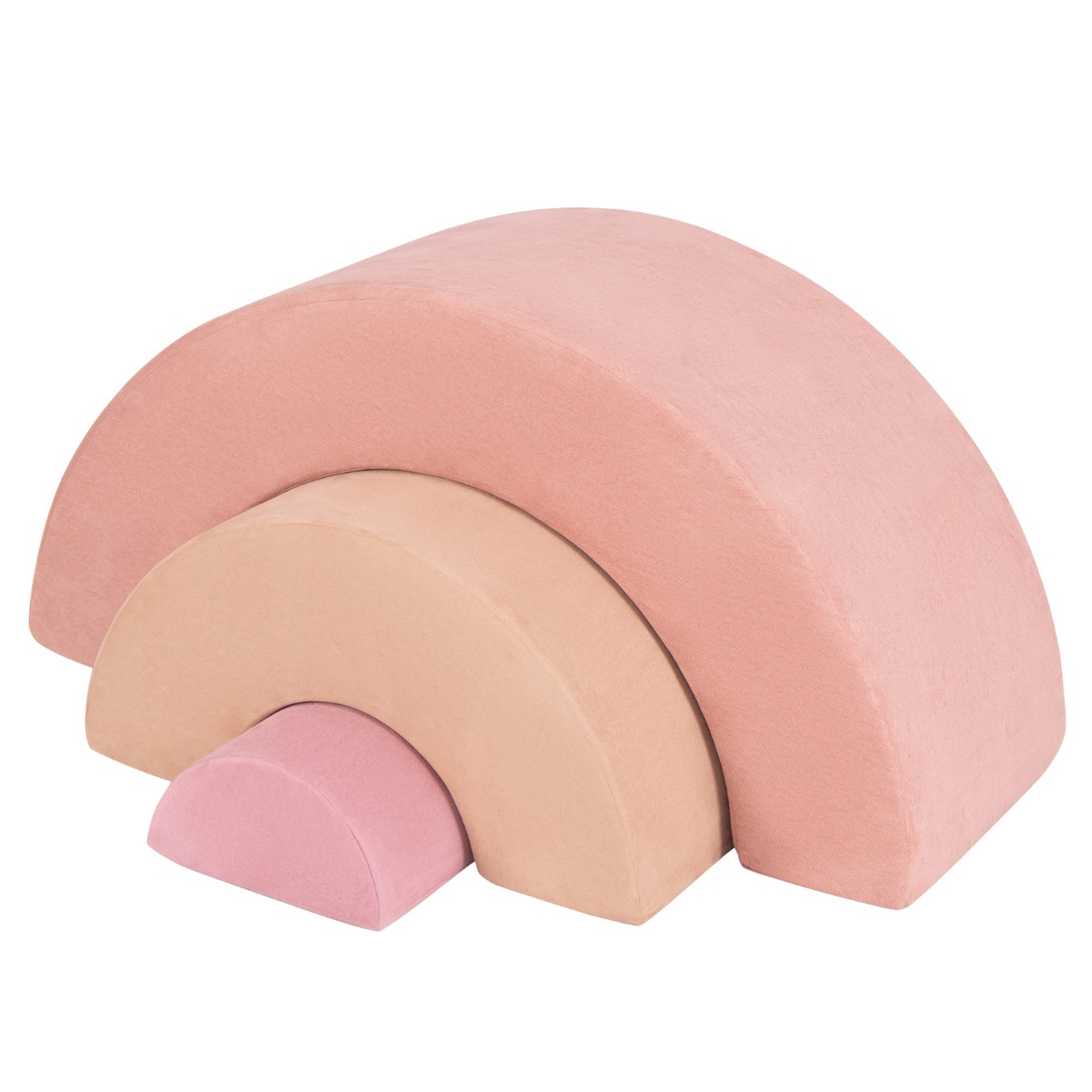 3-osaline pehme vahtplastist klotside komplekt ronimiseks ja roomamiseks beebidele roosa