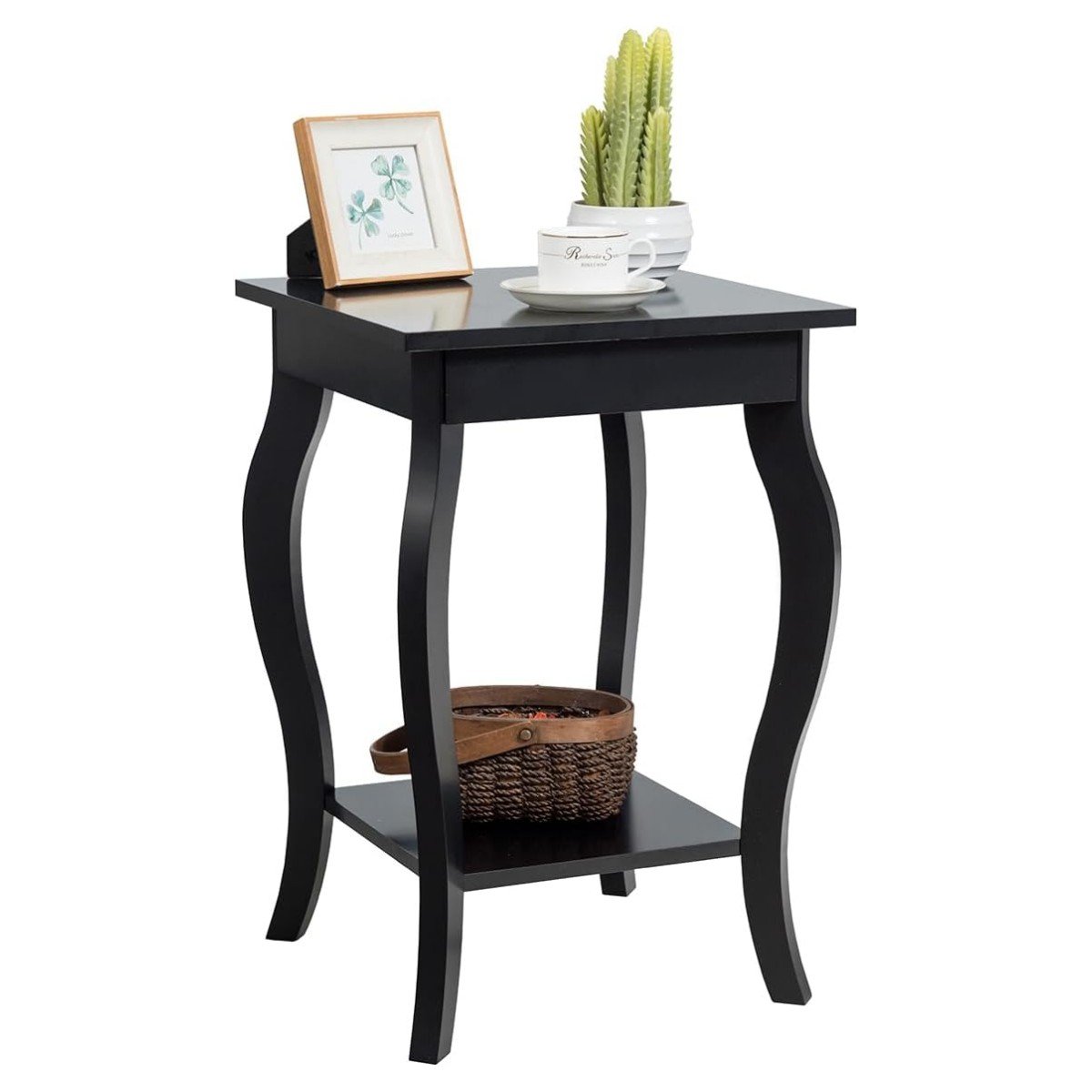 Kõrvalaud kumerate jalgadega riiuliga, diivanilaud, diivanilaud, 40 x 40 x 60 cm, must