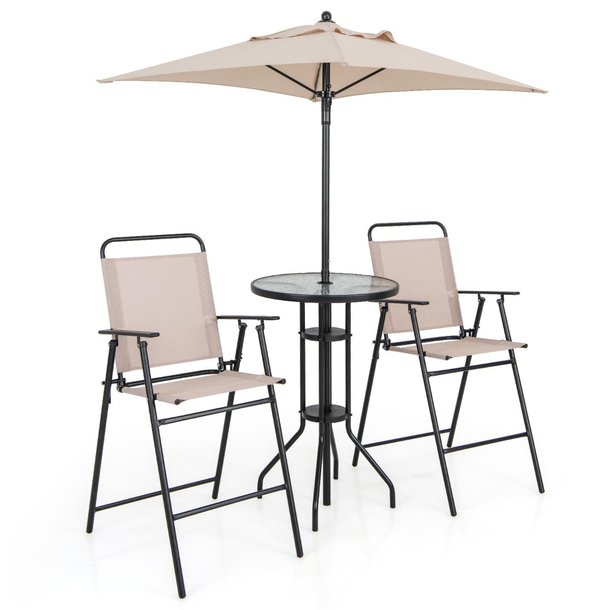 4-osaline välibaarikomplekt ümmargune baarilaud 2 kokkupandava baaritooliga