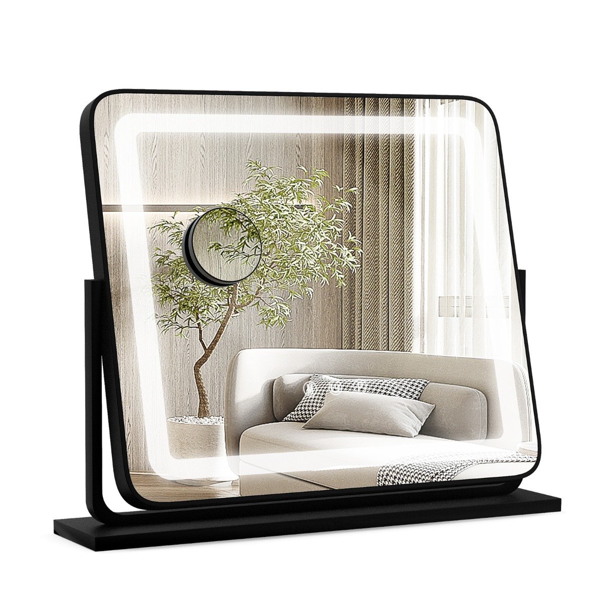 LED-valgustusega lauapealne meigipeegel ja puutetundlik kosmeetikapeegel (56x12x48 cm), must